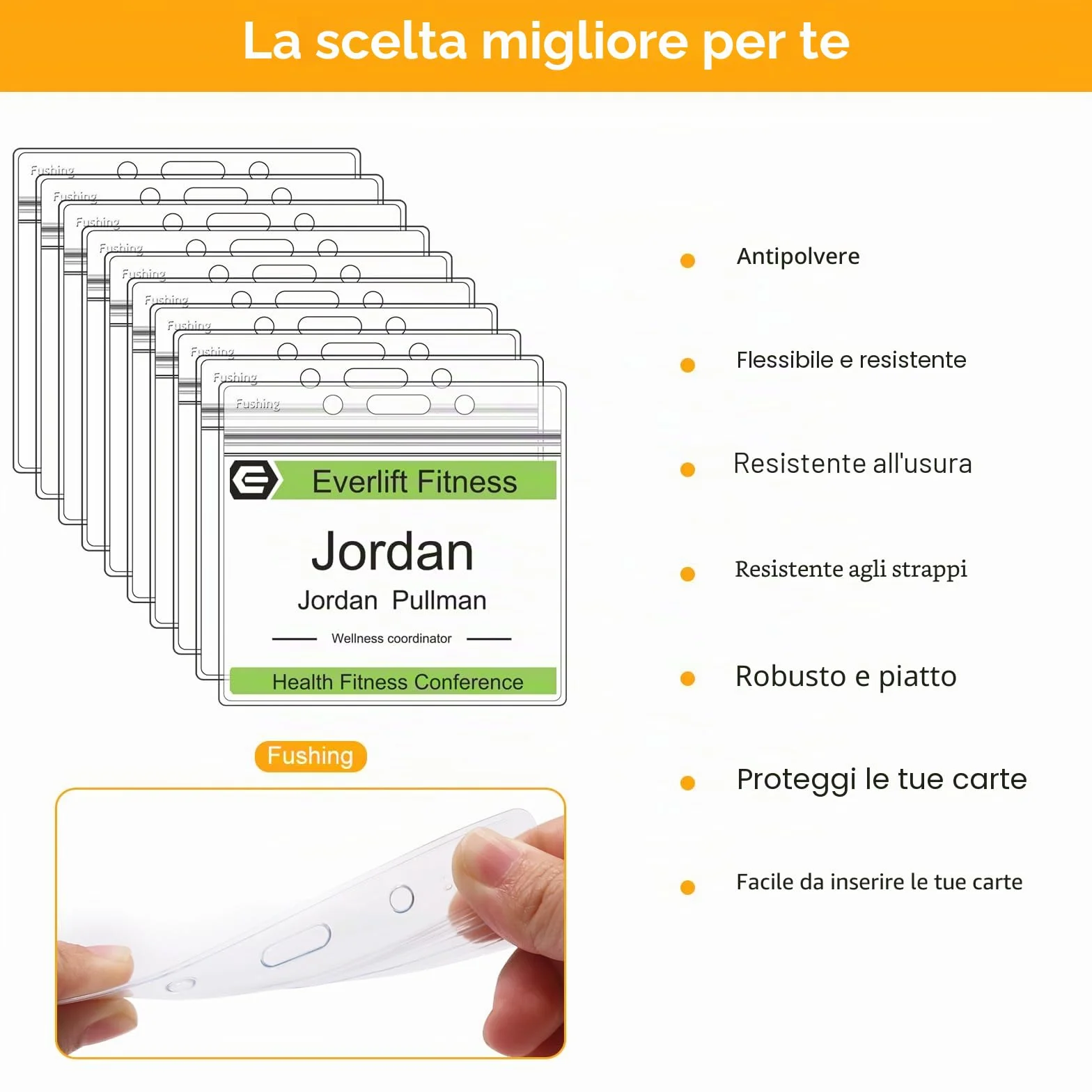 Fushing 50 Pezzi Porta Badge Impermeabili in Plastica 10x8.5cm