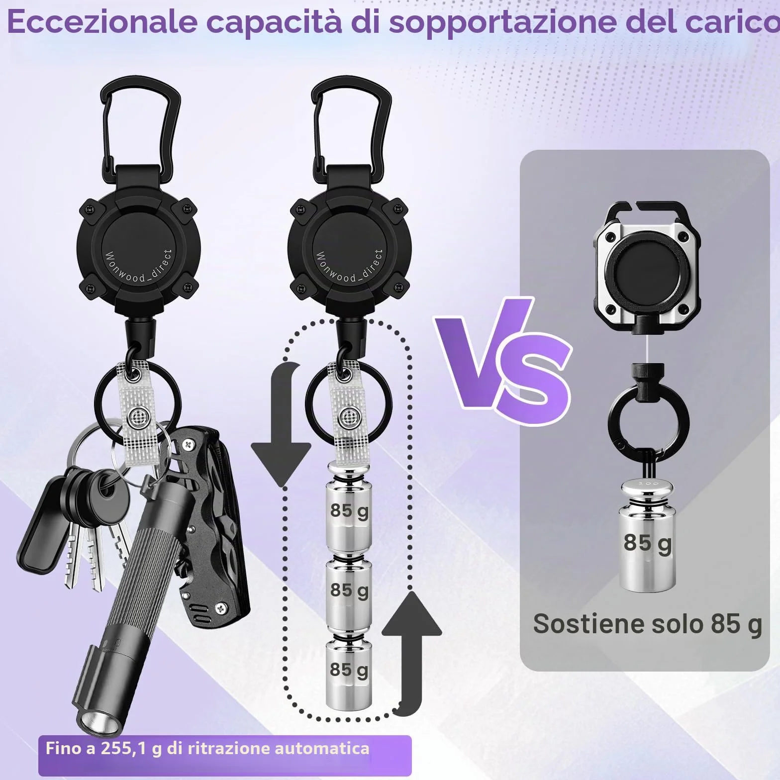 Porta badge retrattile 2 pezzi portachiavi allungabile filo acciaio 80 cm per campeggio escursionismo