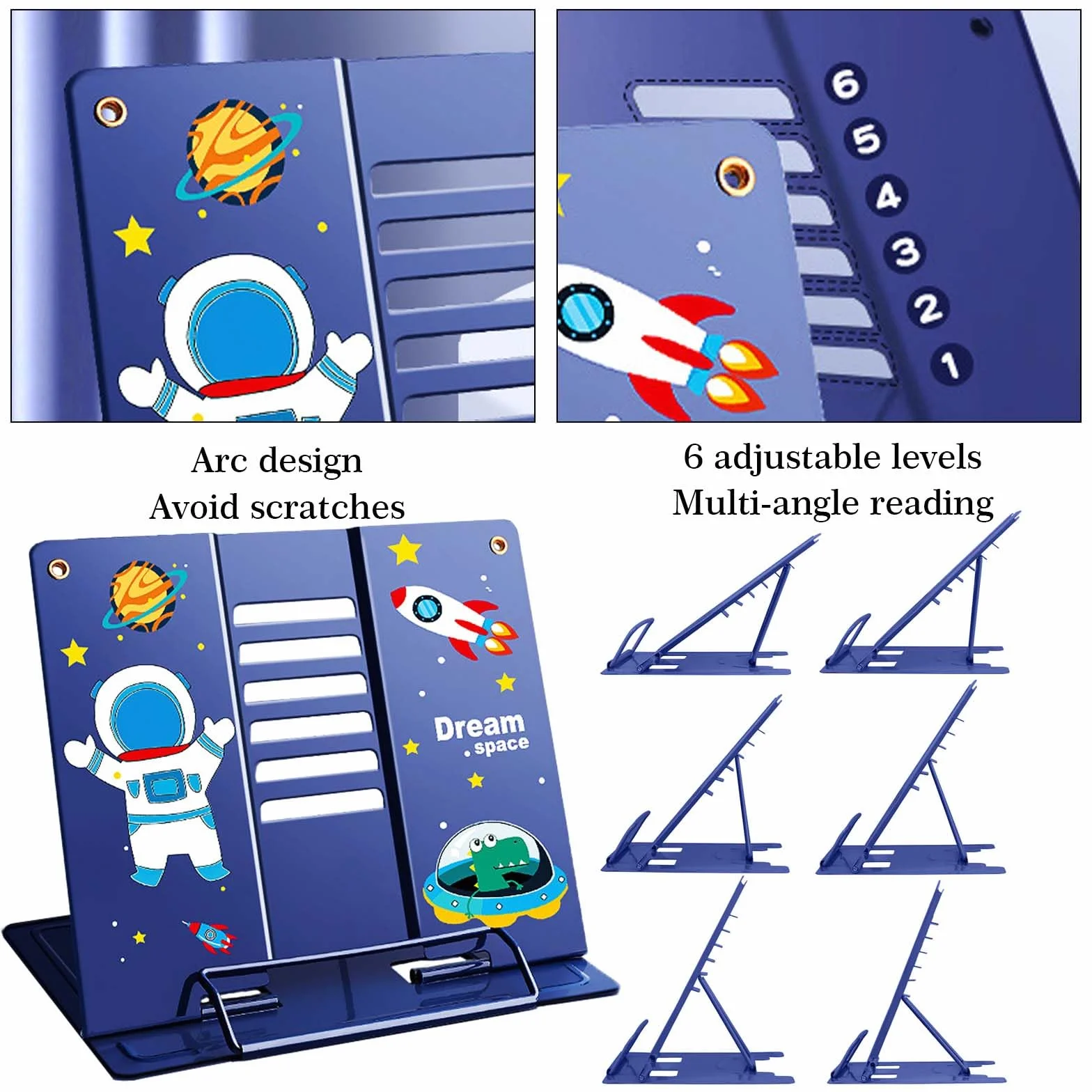 Leggio da Tavolo in Metallo Regolabile 6 Posizioni Porta Libri Multifunzione Blu