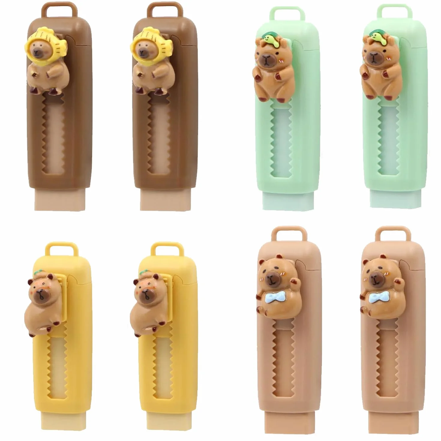 Gomma per Cancellare Retrattile Push-Pull 8 Pezzi Capybara Design per Bambini Scuola Ufficio Regalo