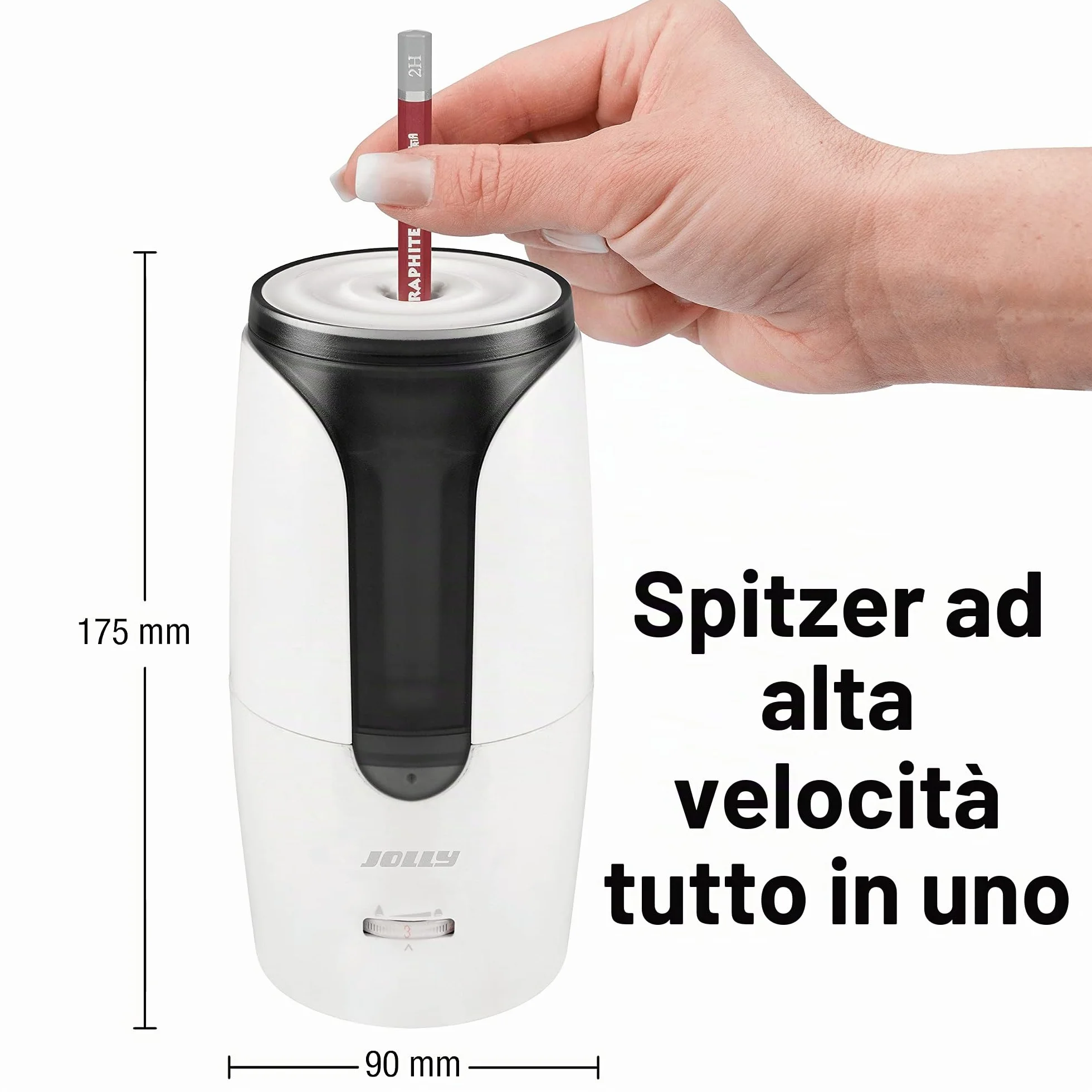 JOLLY Herbert Temperino elettrico Grande temperino elettrico per tutte le penne, anche per belle matite artistiche e matite integrali con arresto automatico bianco