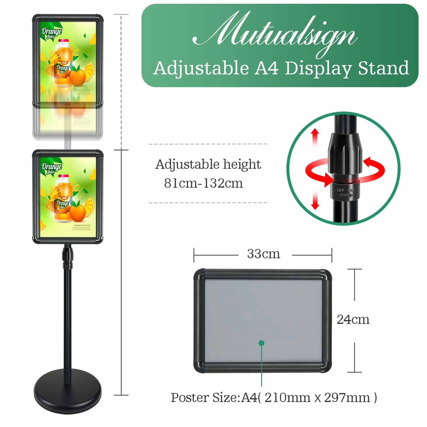 2pcs A4 Supporto Espositore Regolabile Poster Supporto da Pavimento Segno Avviso del Supporto, Il Porta Poster in Alluminio può Sostituire Rapidamente i Poster（nero）