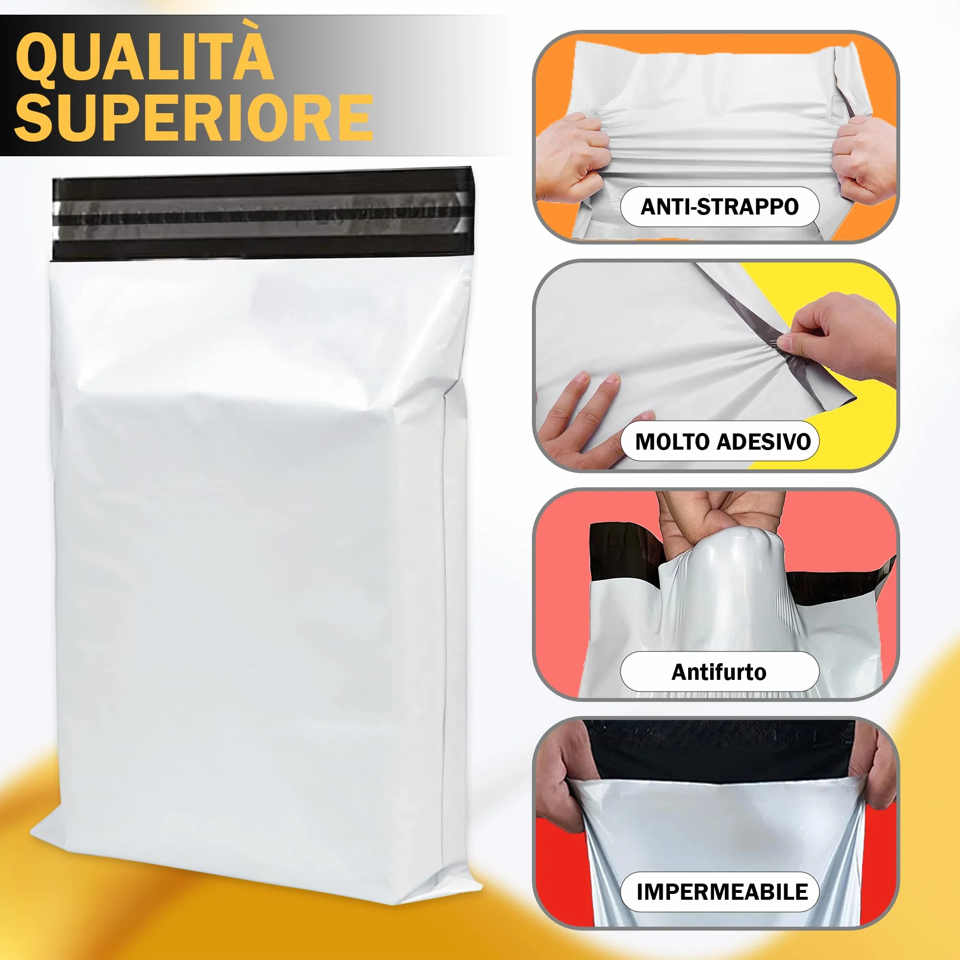 Sacchetti Spedizione Autoadesivi Opaqui 100Pcs 4 Misure Resistenti all'Acqua e Strappi per Vinted