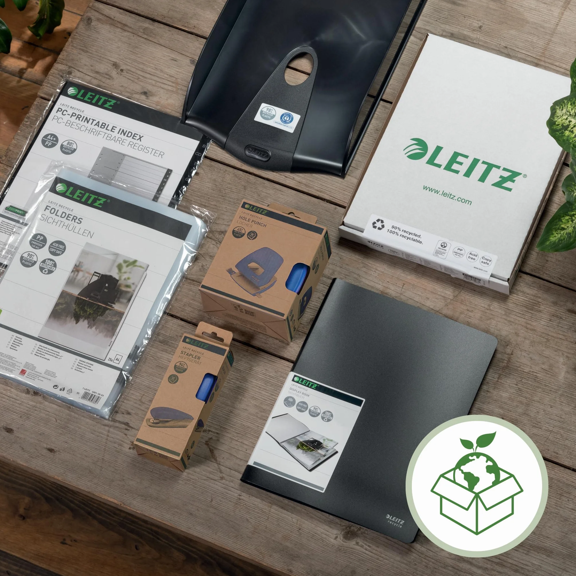 Leitz Recycle Indice, 20 Schede A-Z, A4 Extra Largo, Plastica Riciclata 90%, Nero