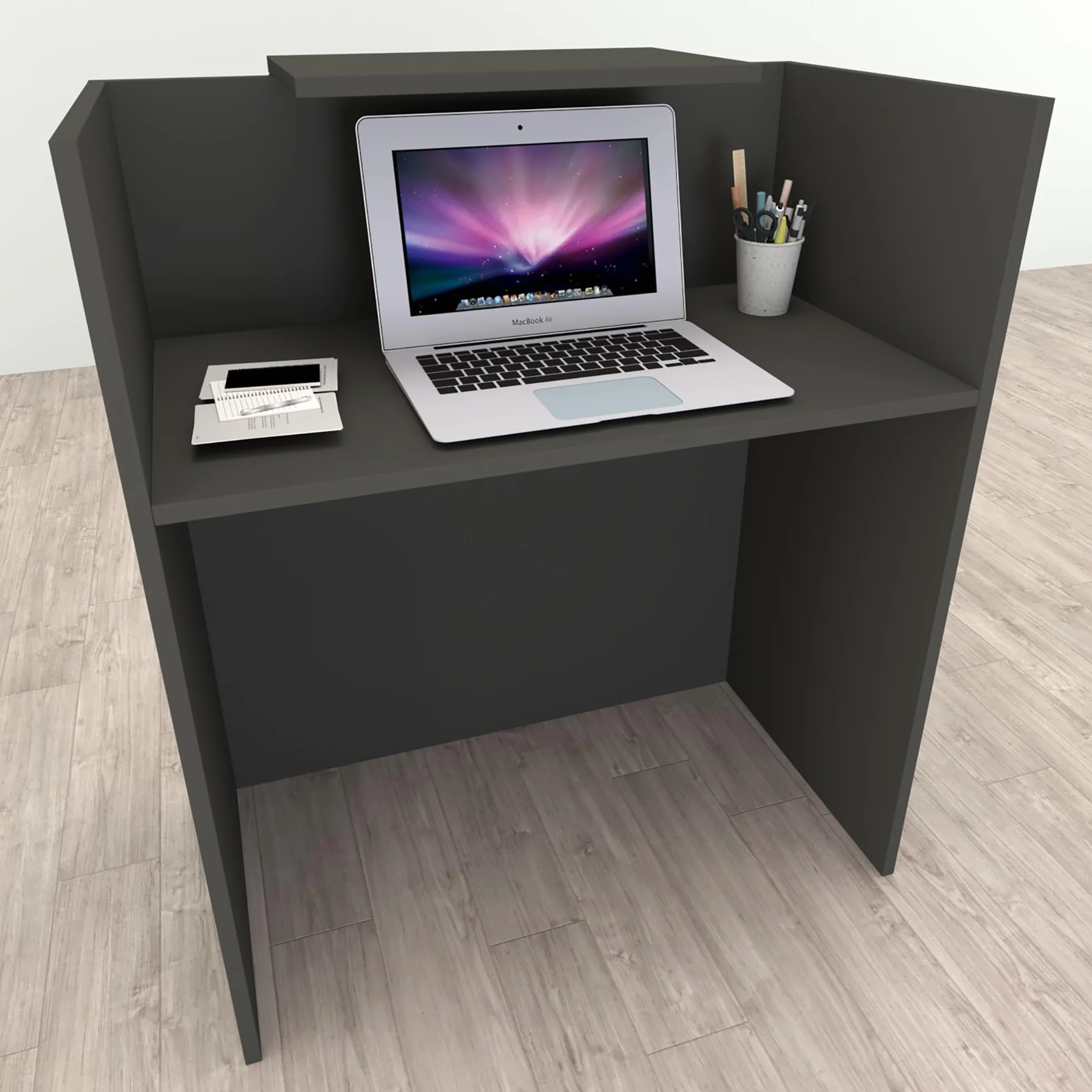 Henor Bancone Reception Oja. 100 x 50 x 107 cm. Legno Con tavolo interno. Ideale per ufficio, reception, attenzione, commercio. Grafite Opaco