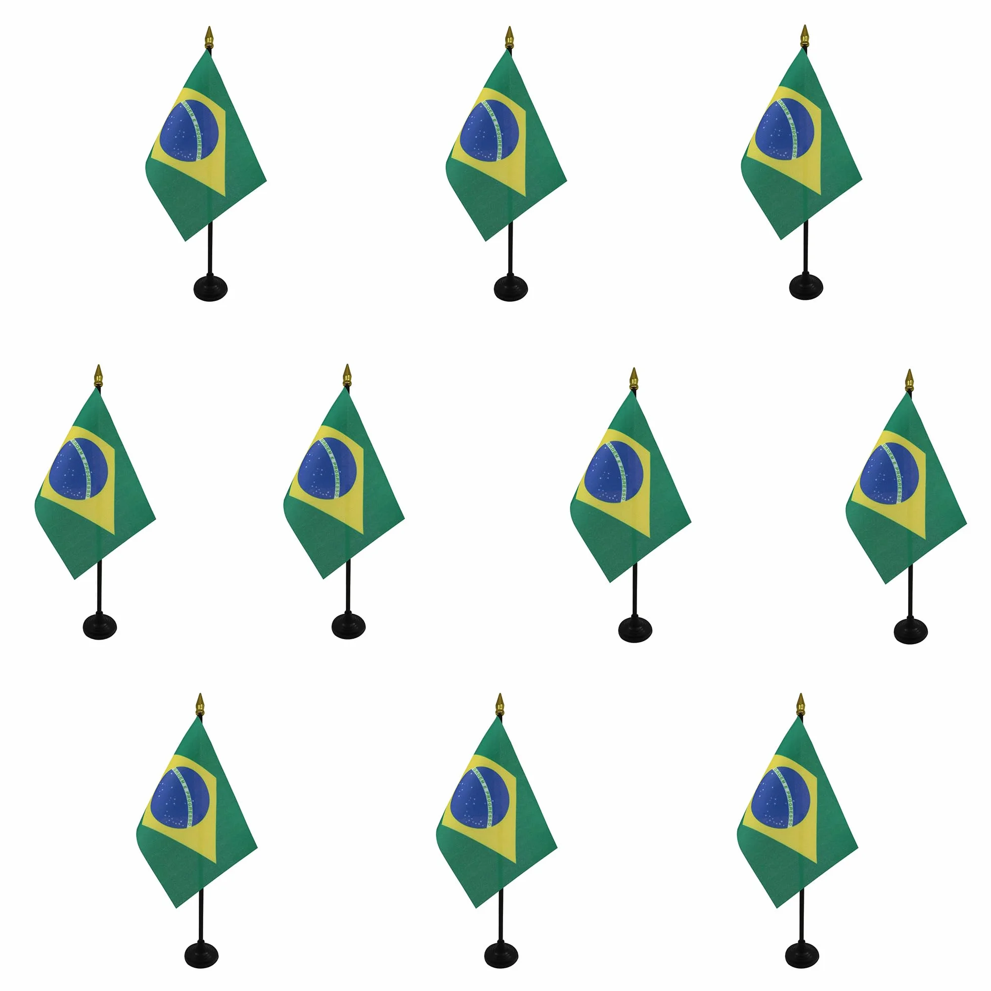 AZ FLAG Set 10 mini bandiere brasiliane da tavolo 15x10 cm poliestere asta dorata