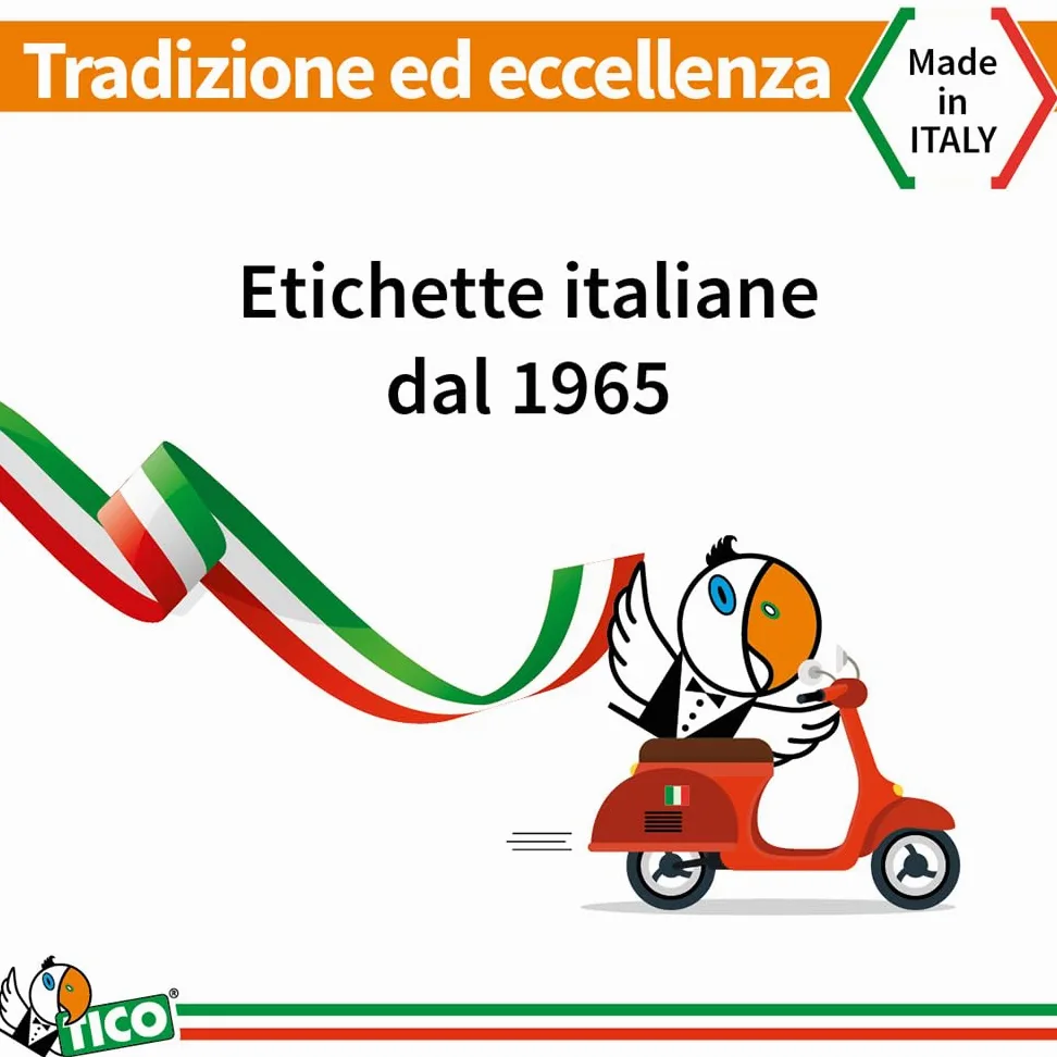 Tico Italia LP4P-210148 Etichette adesive bianche resistenti in poliestere, 70 fogli A4, rettangolari 210x148mm, 2 etichette per foglio, adesivo permanente, stampanti laser