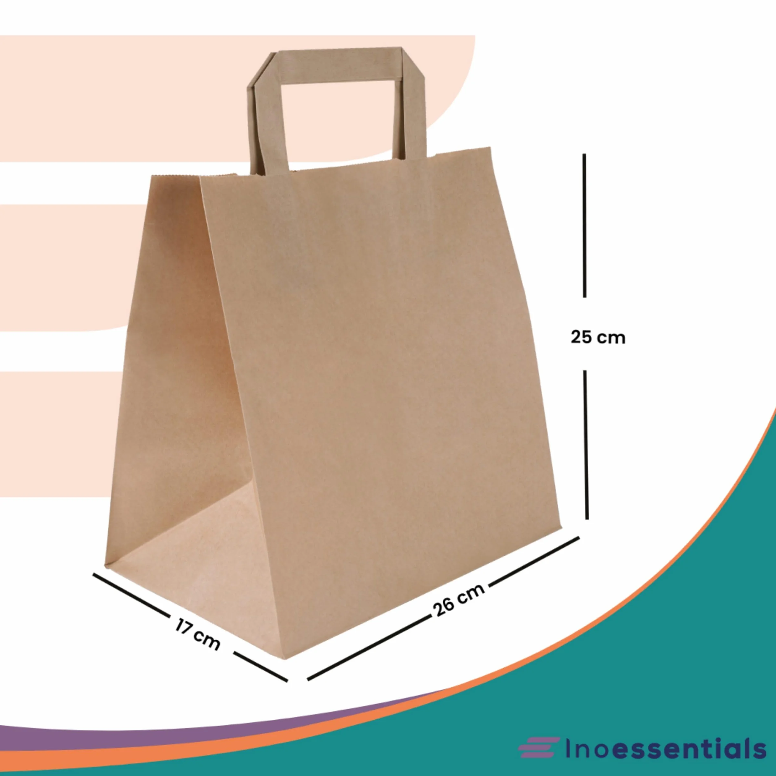 Inoverse 250 Borse in Carta Kraft con Manici, 26x17x25 cm Sacchetti Regalo Marroni