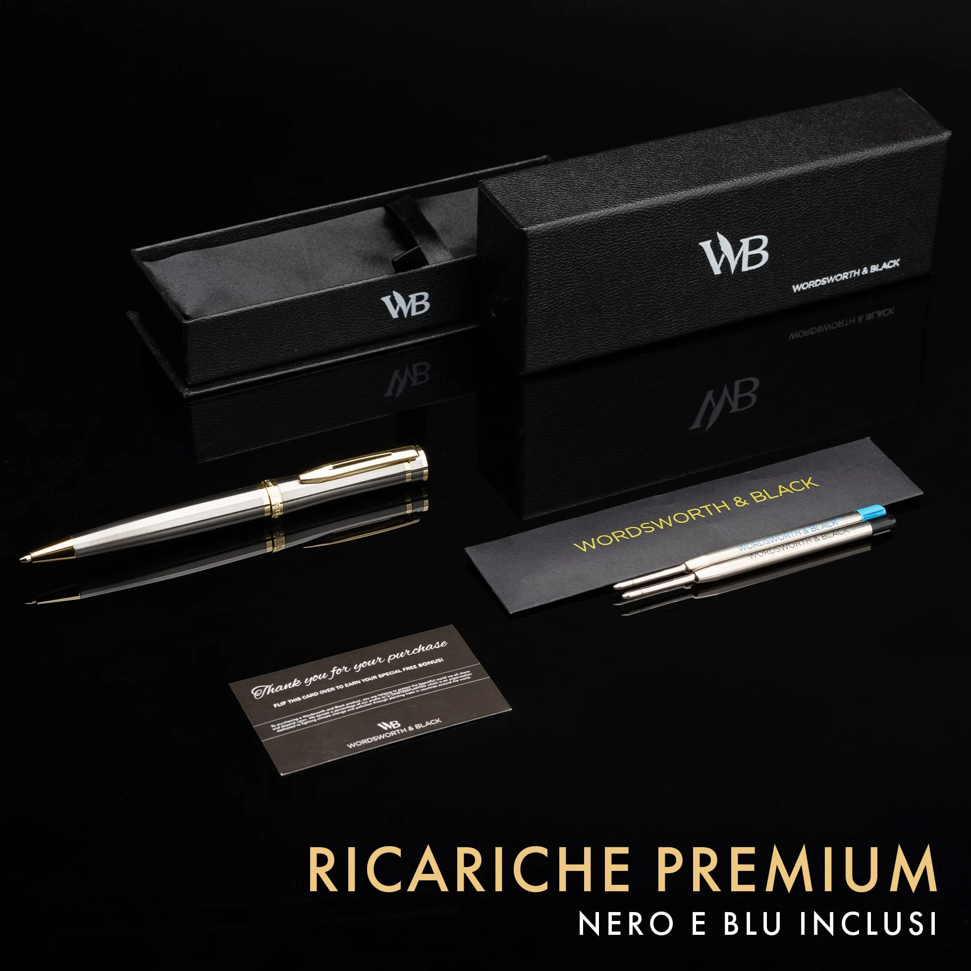 Wordsworth & Black Set di Penne a Sfera di Lusso - Lacca Argento, Finitura Oro 24K, Punta Fine Ricaricabile, Regalo per Uomini & Donne, Ricarica di Inchiostro, Belle Penne per il Lavoro