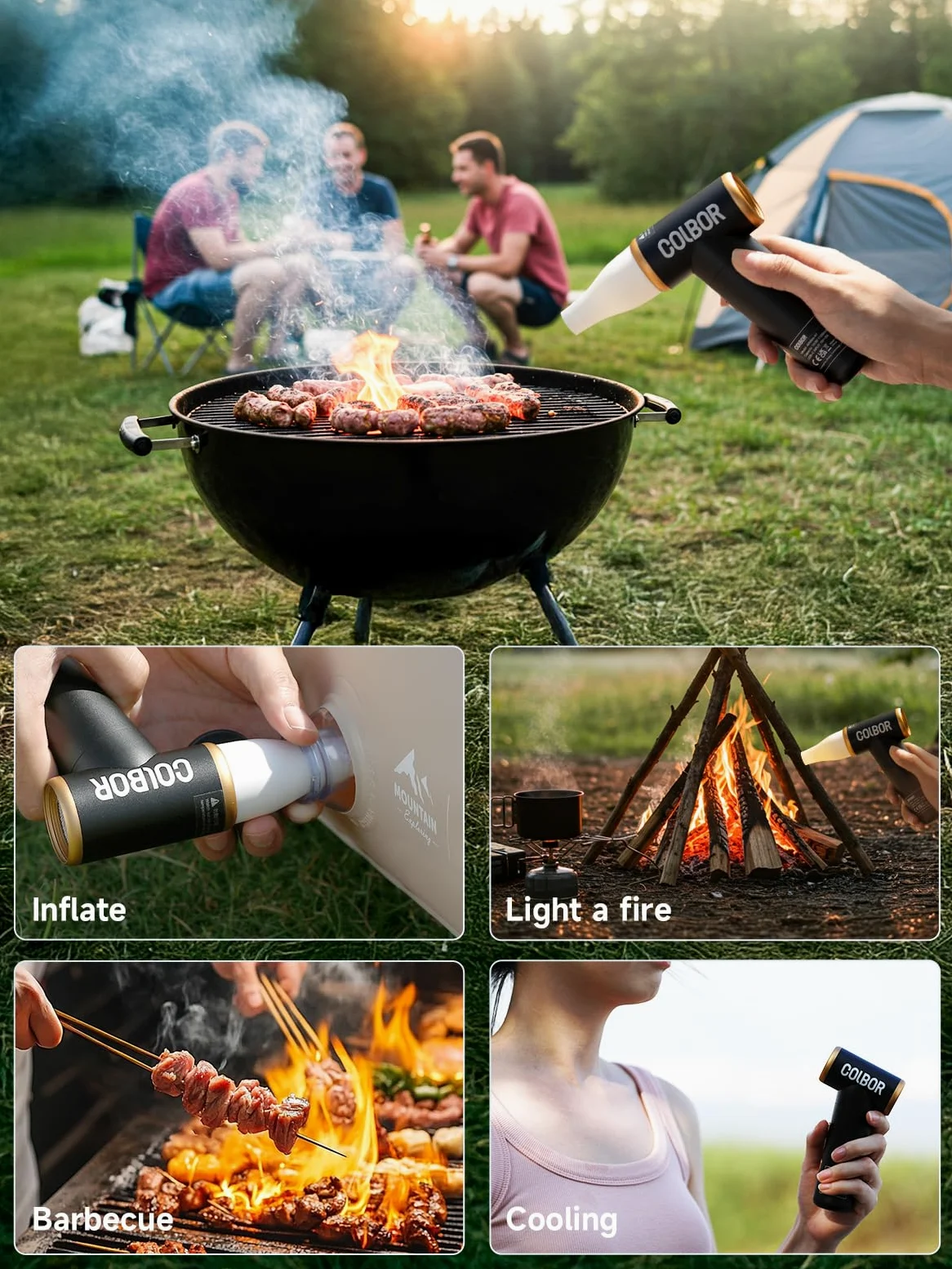 Colbor AirMaxx A1 - Soffiatore d'aria elettrico, 10000 giri/min, senza fili, con luce LED e ugello, pulitore ad aria compressa ricaricabile, per tastiera PC, spolverino ad aria compressa
