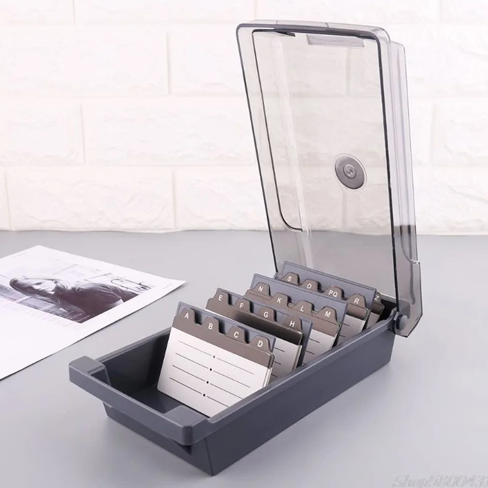Porta Biglietti da Visita 500 Carte Scatola con Scomparto Plastica e Scheda Indice A-Z