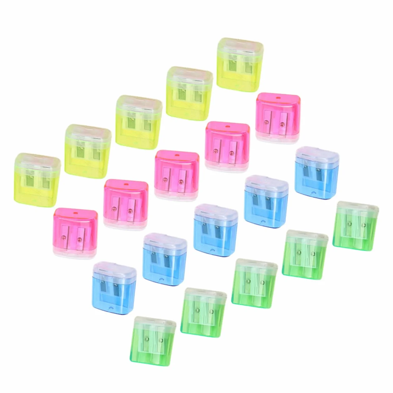 48 pezzi Temperamatite Manuale Doppia Foratura con Serbatoio Portatile in Giallo Blu Rosa Leggero e Resistente per Scuola