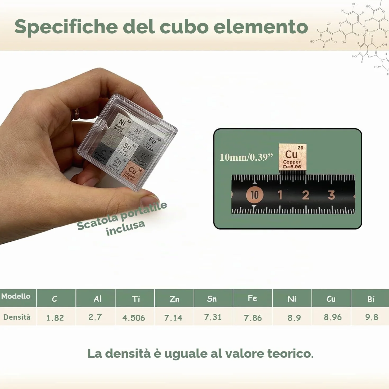9pcs Set Cubo Elemento 10mm Densità Metal Cube Set Regalo | Fino A 99.99% Purezza, Per Gli Studenti Teacher Science Lover Collection, Strumento Di Insegnamento E Apprendimento