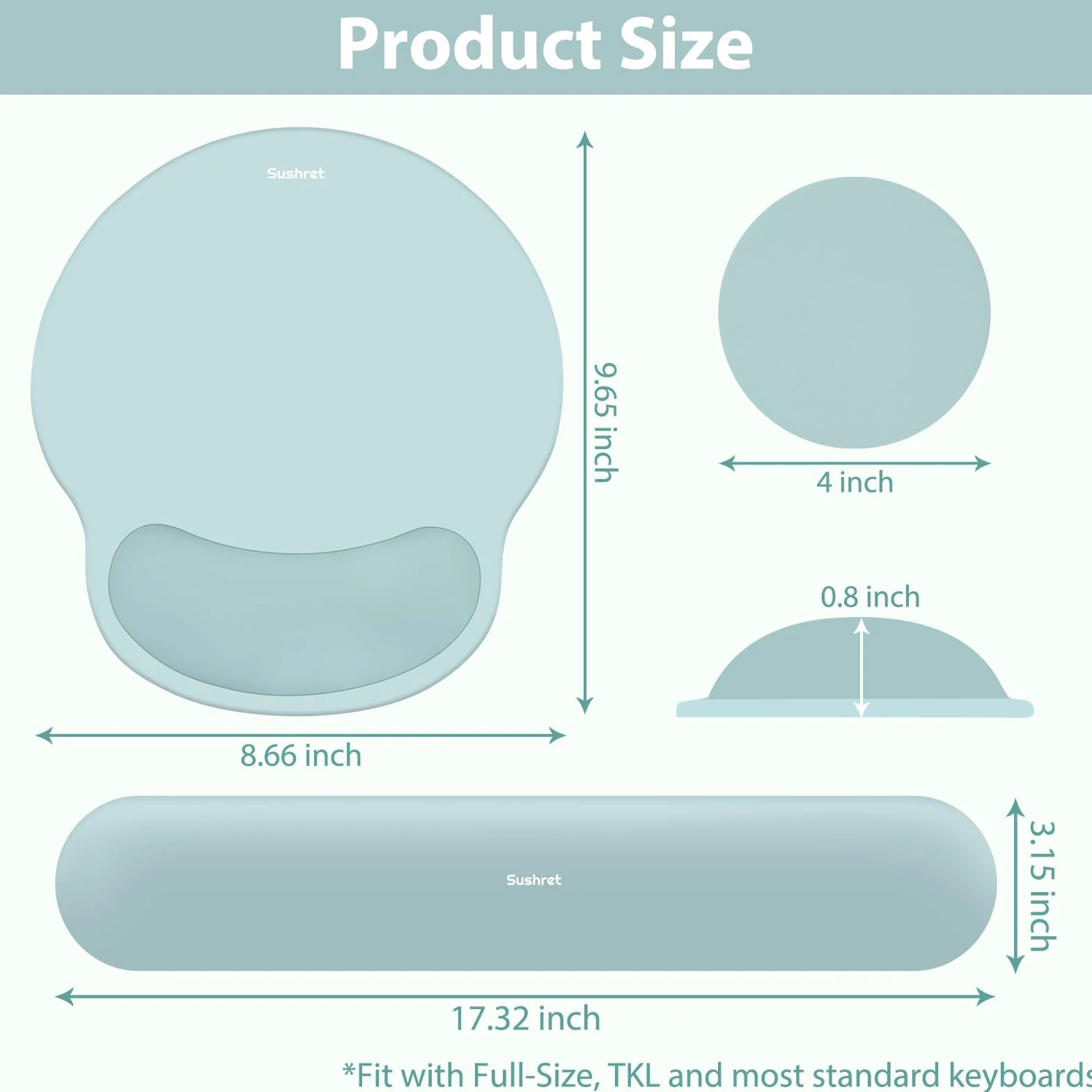 Sushret Tappetino Mouse e Poggiapolsi per Tastiera, Set Ergonomico 3-in-1 in Gel Memory Foam con Supporto per Braccio, Accessori da Scrivania per Computer, Gaming e Ufficio