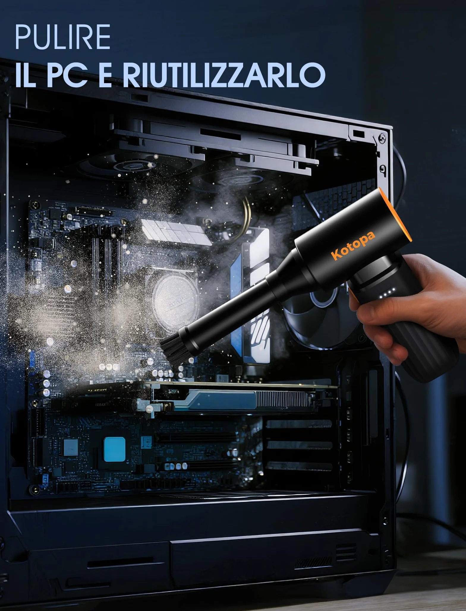 Kotopa Aria Compressa Elettrica, 3 Velocità 200000 RPM, Soffiatore Aria Compressa Dotato di una Batteria da 8000 mAh, Adatto per la Pulizia di Computer, Tastiere, Auto e Uso Esterno (Nero)