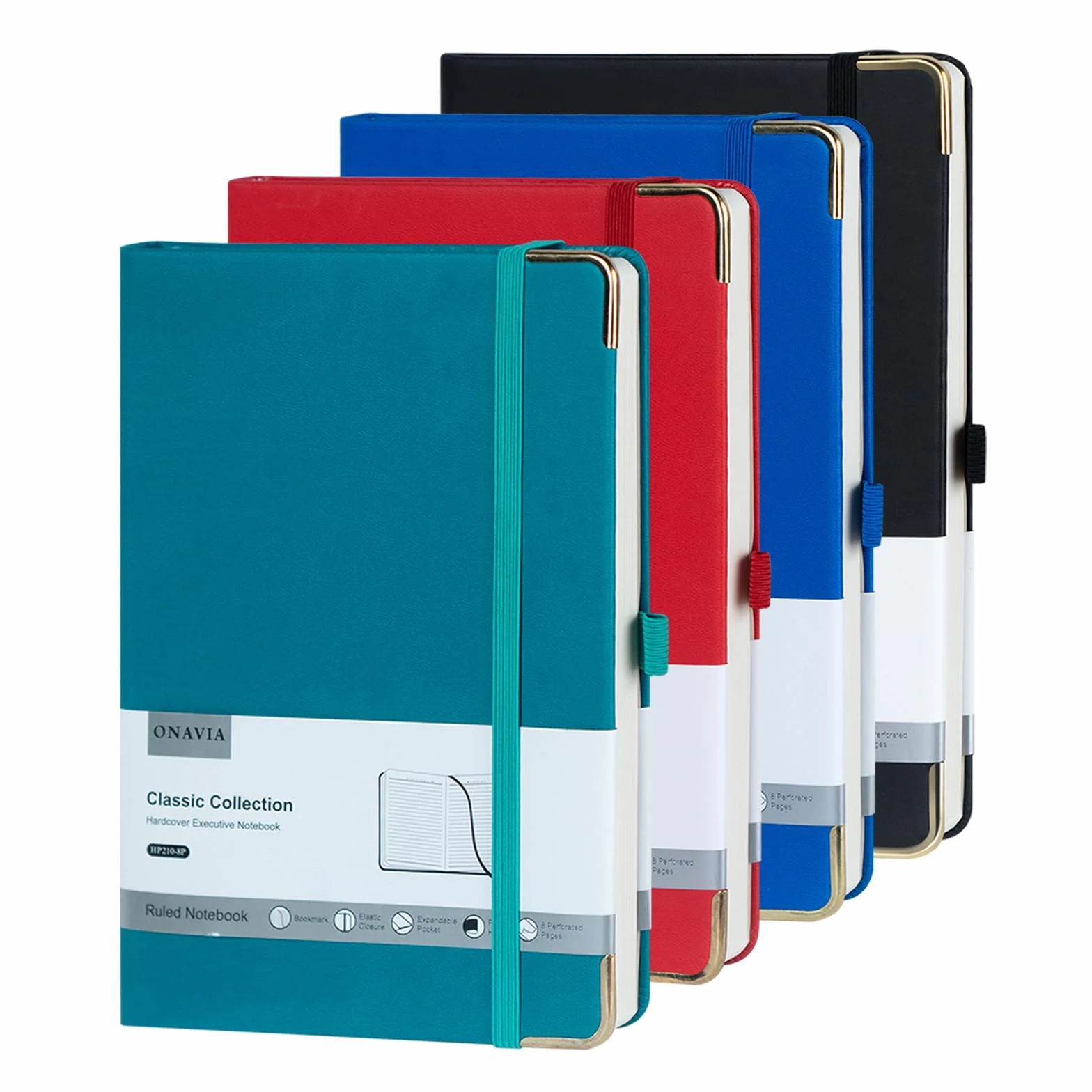 ONAVIA Quaderno a righe formato A5, carta spessa da 100 g/m², confezione da 4 quaderni con copertina rigida per scrittura, lavoro, viaggi, scuola, università, diari a righe per donne e uomini, in