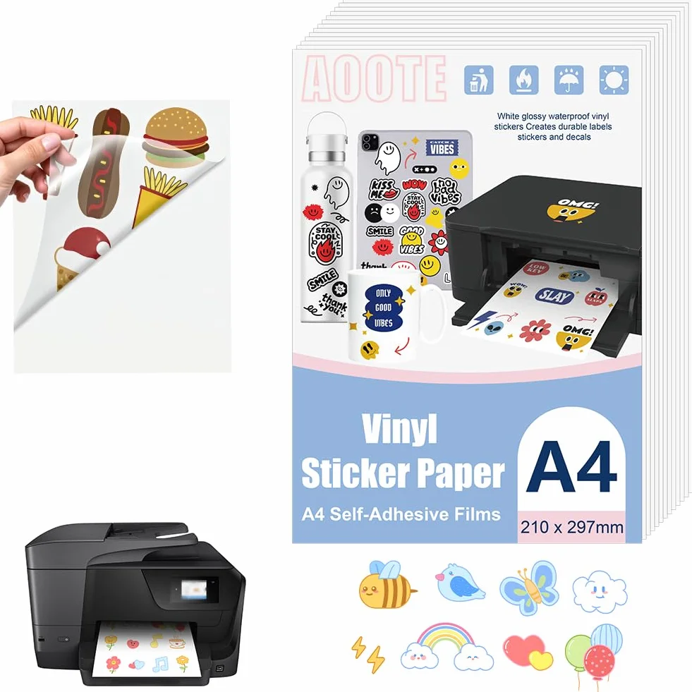 Carta Adesiva Stampabile Trasparente A4 297x210mm 80 Micrometro Impermeabile per Getto D'inchiostro