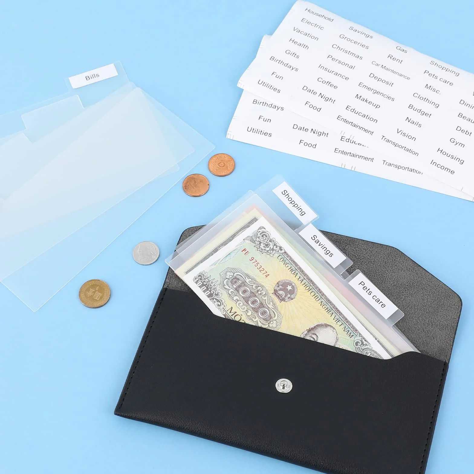 Portafoglio contanti buste per contanti pianificatore budget buste ecopelle linguette autoadesive divisori
