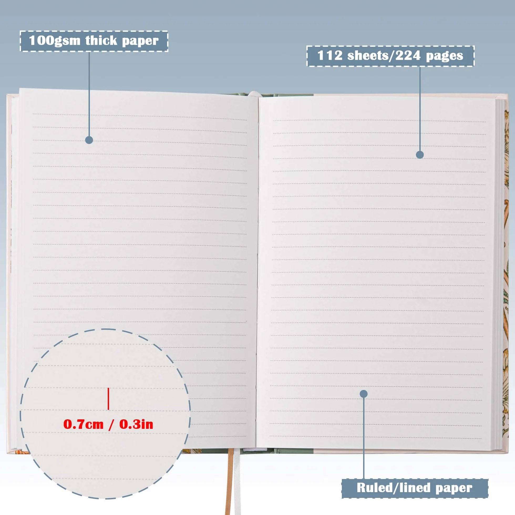 TIEFOSSI Quaderno a Righe Copertina Rigida Donna A5 Premium 100g/m² 224 Pagine per Scrivere Lavoro Appunti