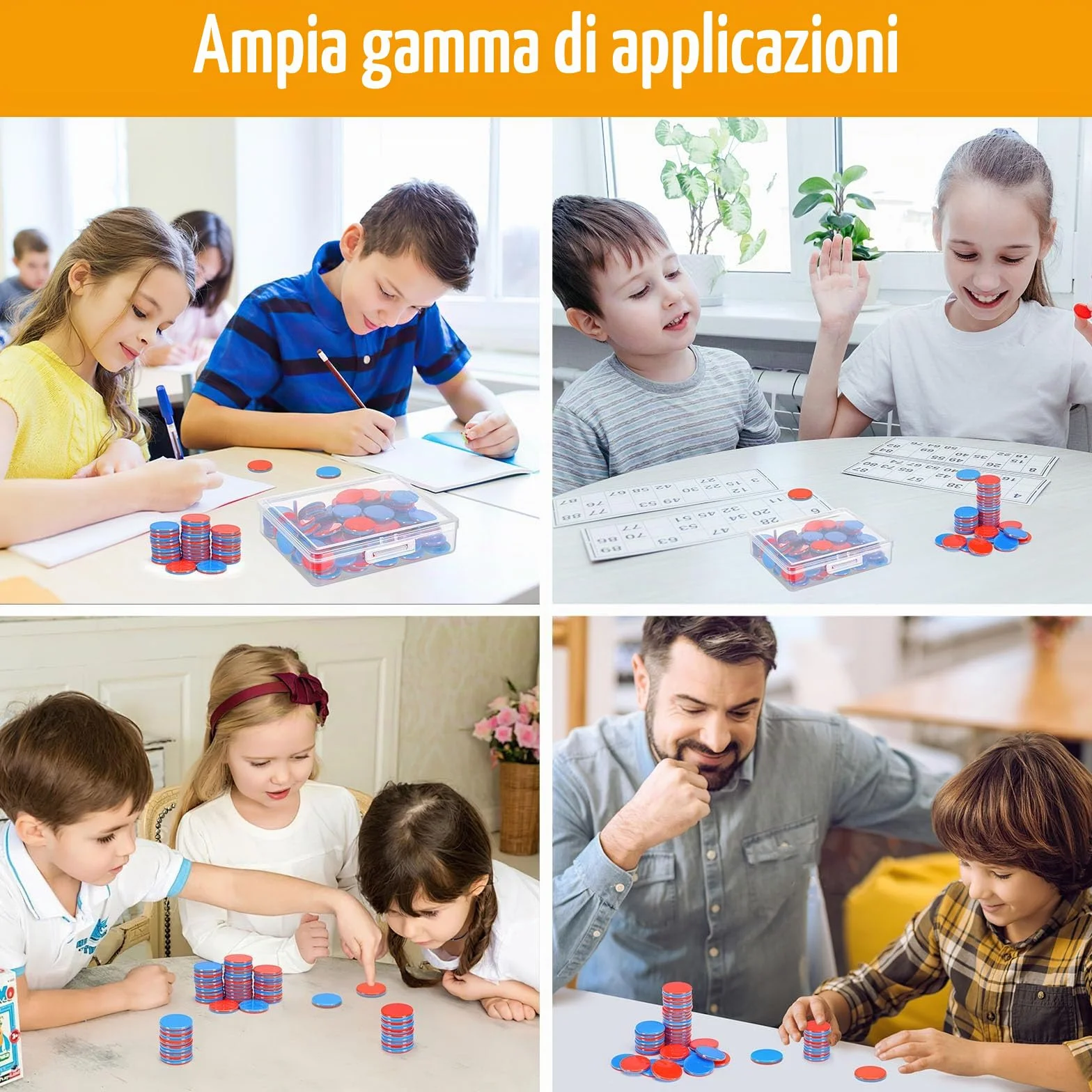 Gettoni reversibili in plastica rossa e blu per scuola primaria, contatore aritmetico con scatola