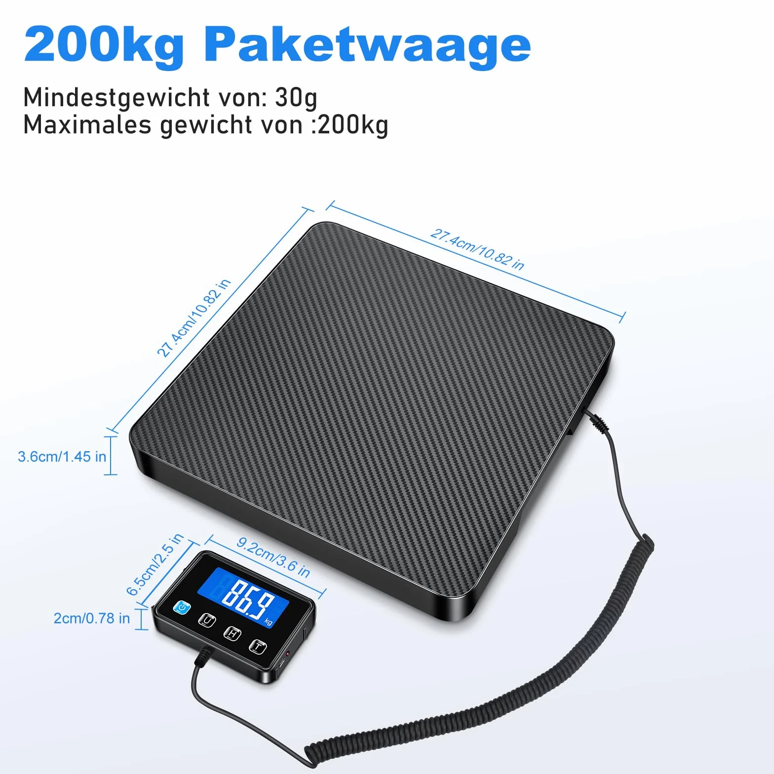 Bilancia Digitale 200 kg/10 g Alta Precisione con Hold/Tara, Visualizzazione LCD