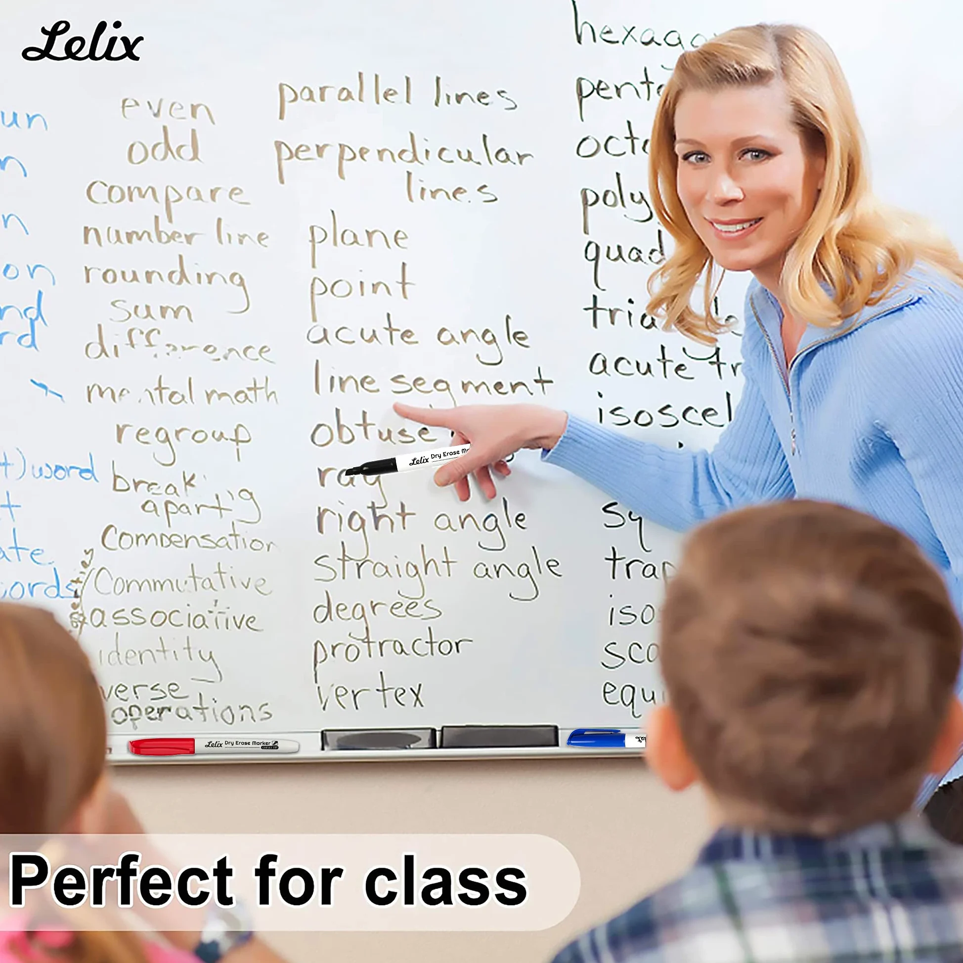 Lelix Pennarelli cancellabili a secco, confezione da 42, 14 neri + 14 blu + 14 rossi cancellabili a secco, punta a scalpello, pennarelli cancellabili a secco, per scuola, forniture per ufficio,