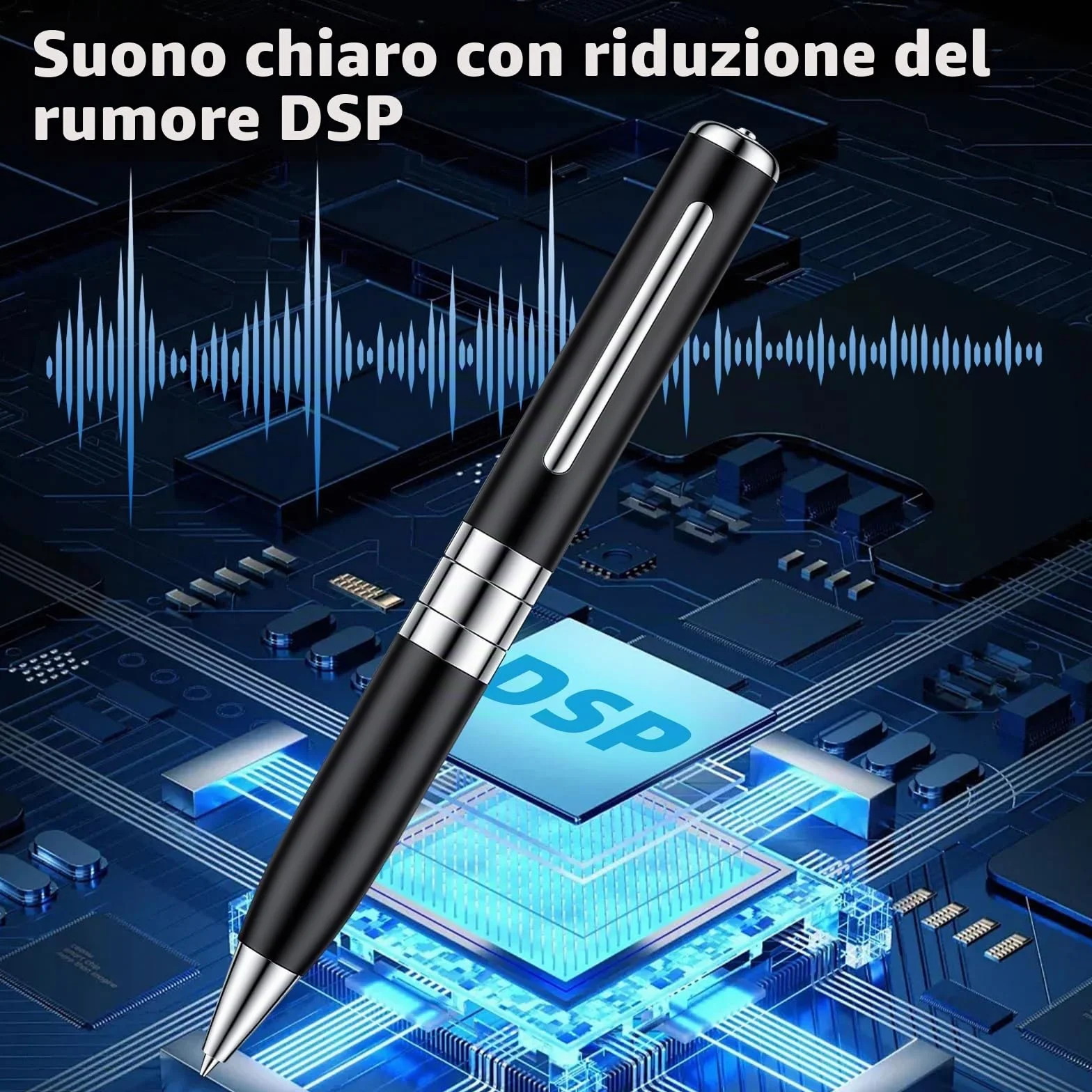 Penna registrazione vocale 64 GB - Dittafono Registratore Vocale automatico e continuo tramite attivazione rotativa, Registratore Vocale Spia Discreta per Corsi, Incontri, Interviste