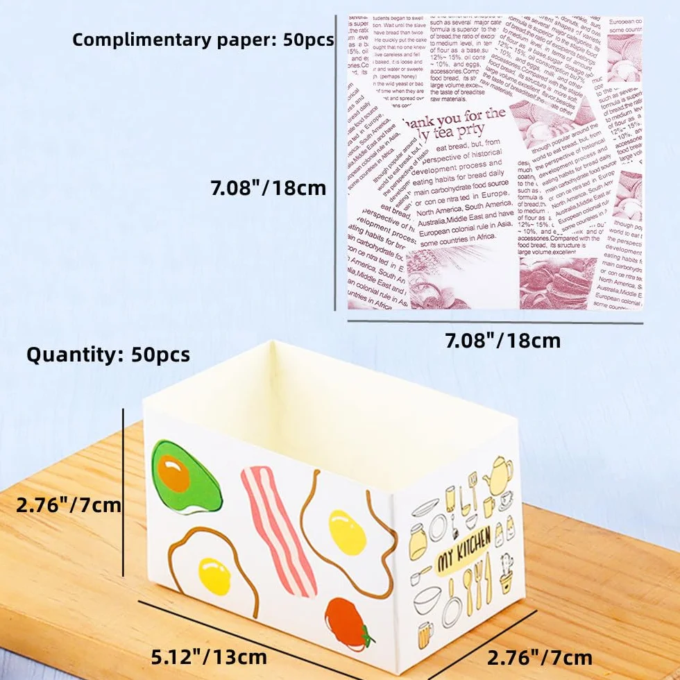 Confezione da 50 contenitori di carta da asporto, mini scatole per hamburger, scatole per sandwich con 50 fogli di carta oleata