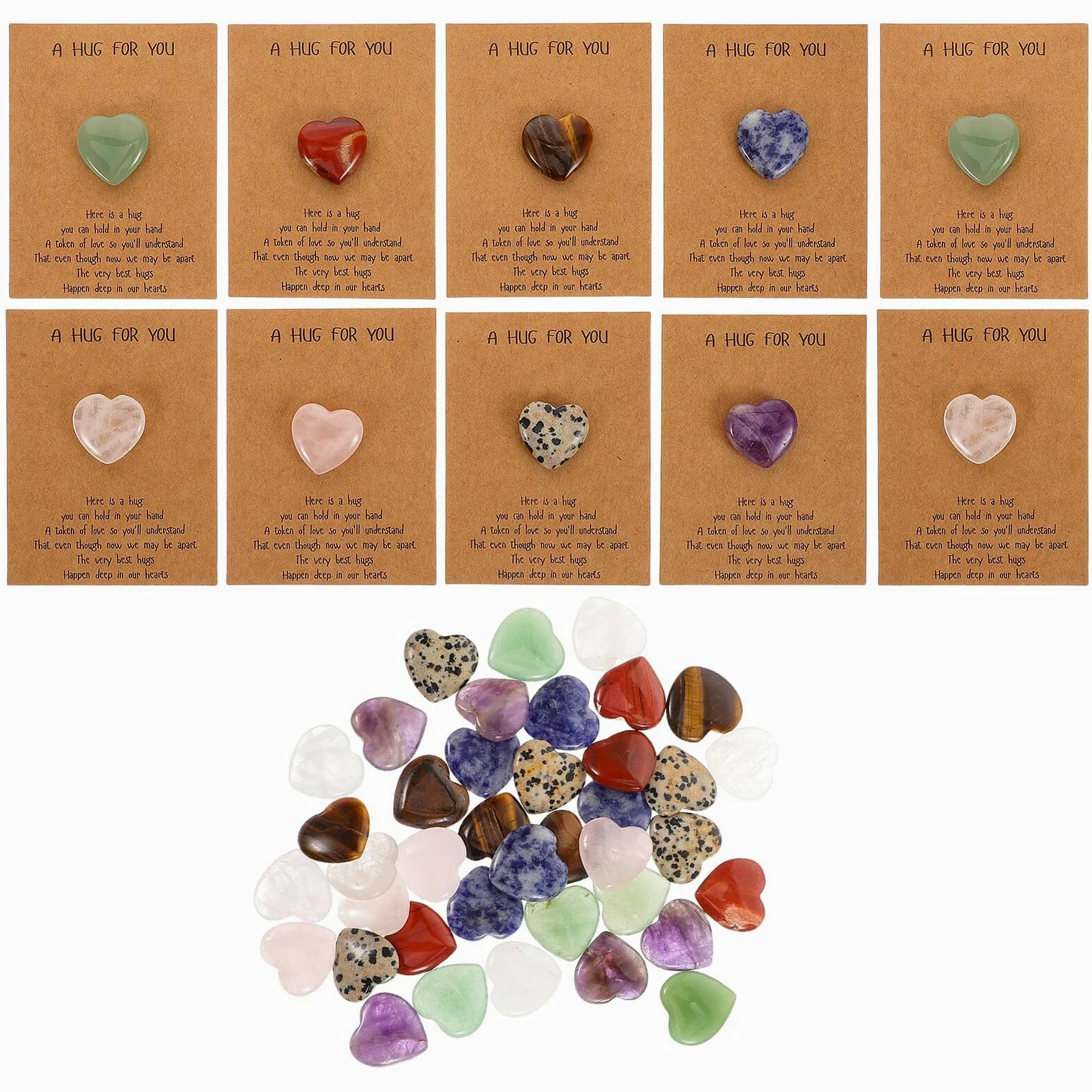 Set da 40 Biglietti Regalo con Pietre Naturali a Forma di Cuore 2 Cm, Carte Auguri Fai da Te la Festa degli Innamorati e Regali la Fidanzata, per Scambio di Auguri