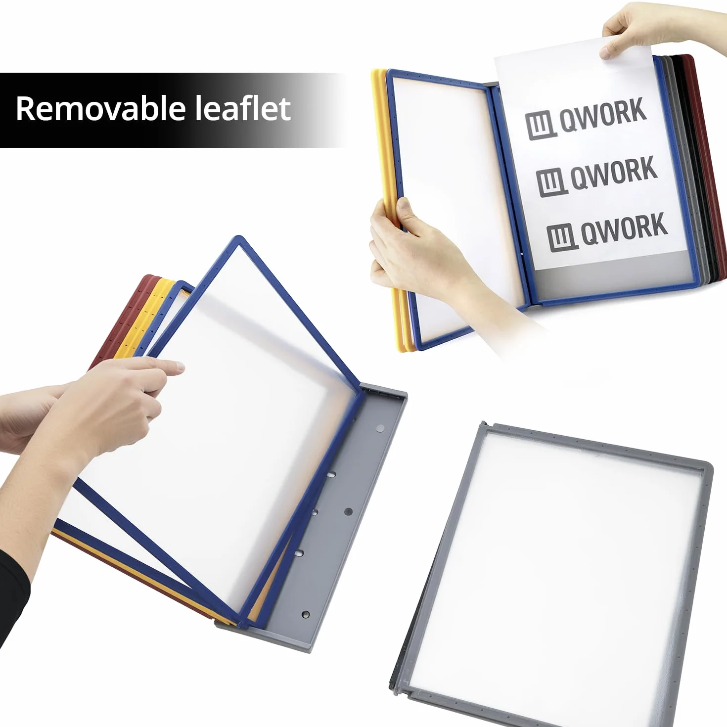 QWORK® Porta documenti da parete magnetico, 10 pannelli A4 neri, con piastra magnetica e viti per 2 metodi di installazione