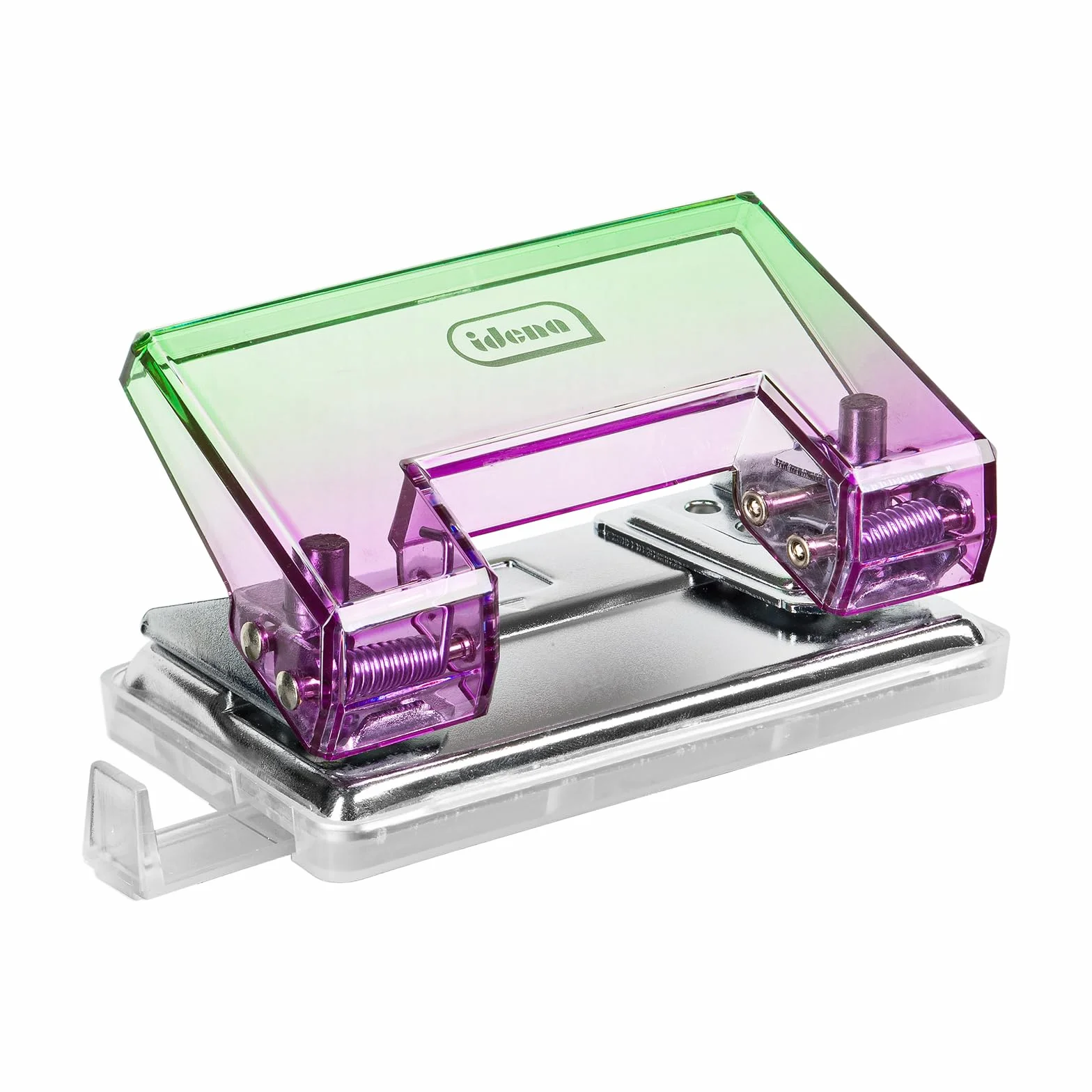 Idena Perforatrice con Guida di Arresto per 10 Fogli, 11,3 x 6 x 5,2 cm, Viola-Verde