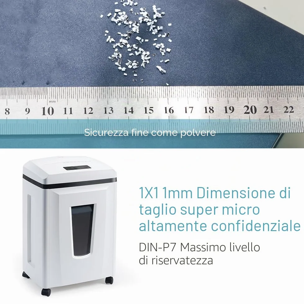 Kalopsia Distruggidocumenti Microframmenti: 1*1mm P7 Alta Sicurezza 6 Fogli Tritadocumenti Ufficio Casa 56dB Tritacarta Professionale per Carte di Credito Graffette CD/DVD 25min Autonomia 23L Cestino