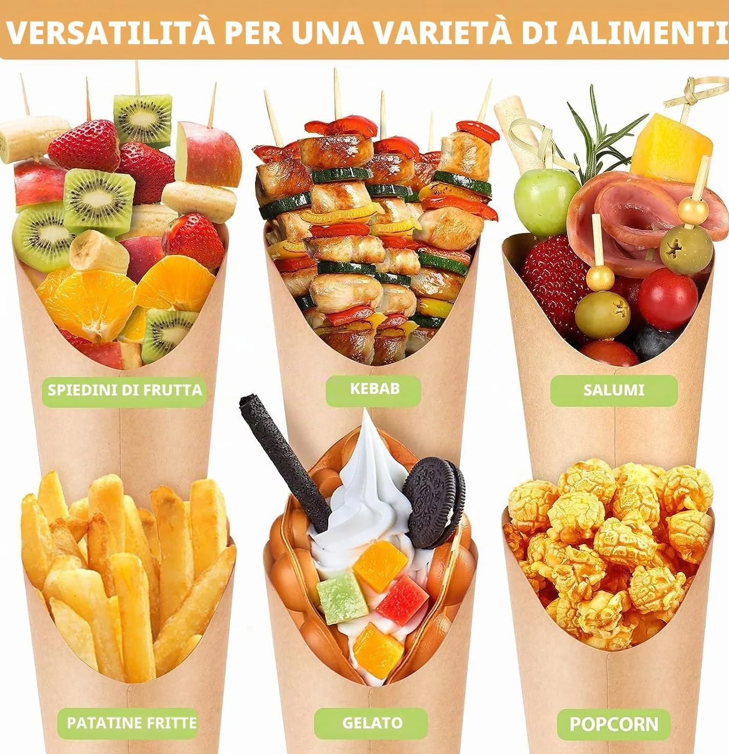 LATERN 100 Pezzi Porta Patatine Fritte Usa e Getta, 360ml Tazze in Carta Kraft per Patatine Fritte