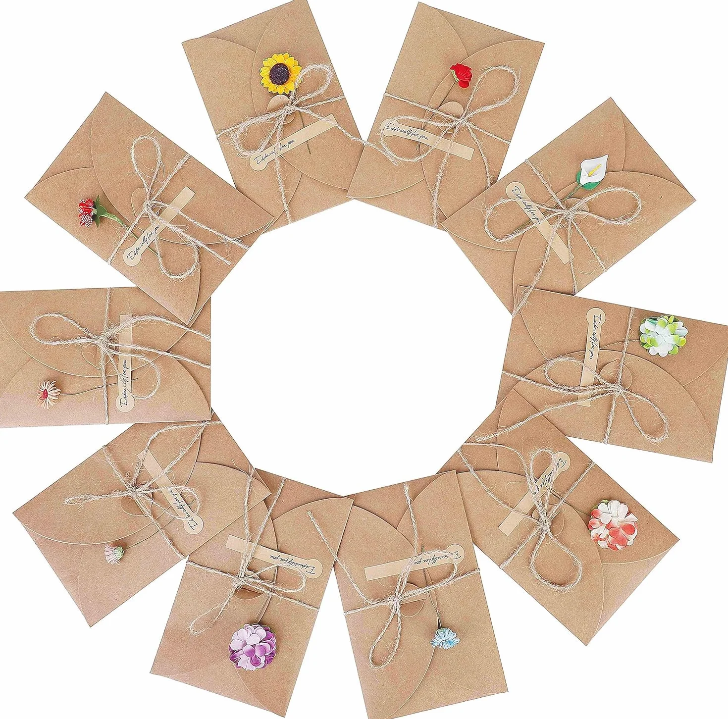 Cartolina di Auguri Fatti a Mano 10 Pezzi Carta Kraft con Buste Retrò 17.5cm x 11cm