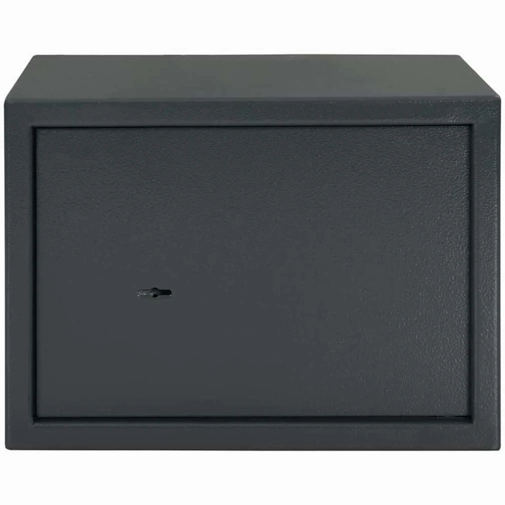 Cassetta di sicurezza in acciaio grigio scuro con serratura, 35 x 25 x 25 cm, per home office, armadietto di protezione con ancoraggio a terra, cassetta portadocumenti, cassetta portachiavi