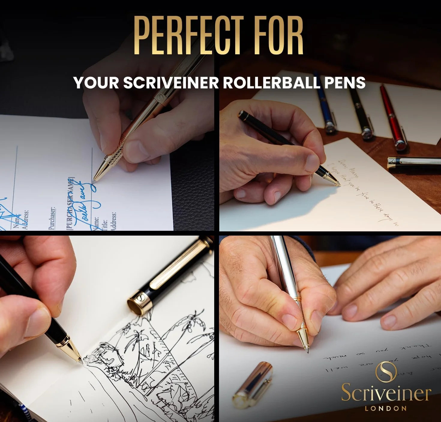 Scriveiner Ricarica Rollerball Nera Media 4 ricariche Rollerball di qualità premium per penne Scriveiner Refill sicurezza Rollerball Ceramica M Made in Germany