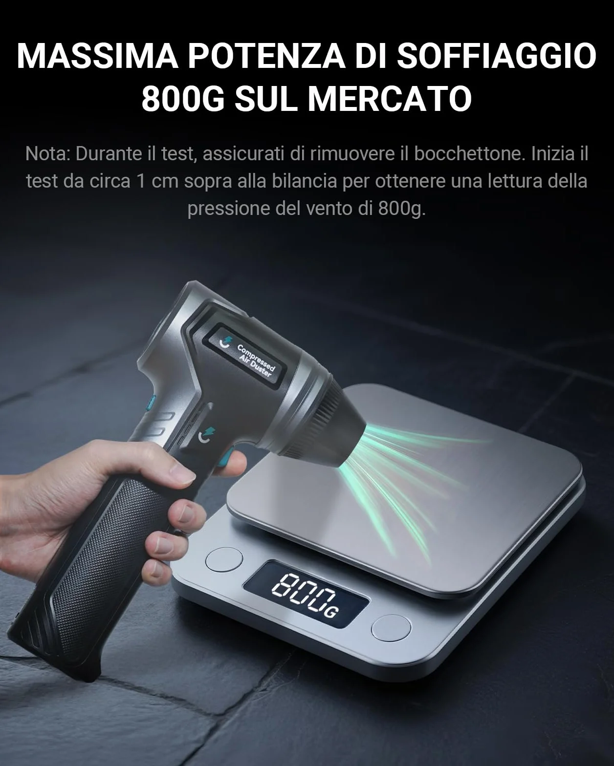 T800 Elettrico Rimuovi Polvere Aria Compressa Senza Fili, Soffiatore Aria Compressa,Regolazione a 3 Velocità per Tastiera, Auto, Esterno