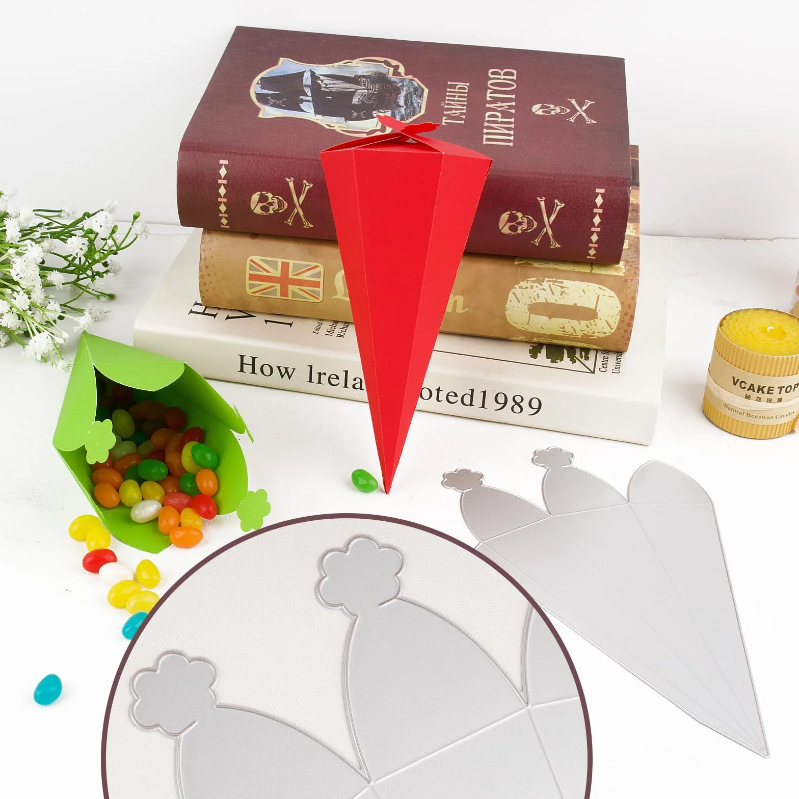 BETESSIN Fustelle Stencil Cutting Dies Scatola School Cone Compleanno Bomboniere Cono Artigianato
