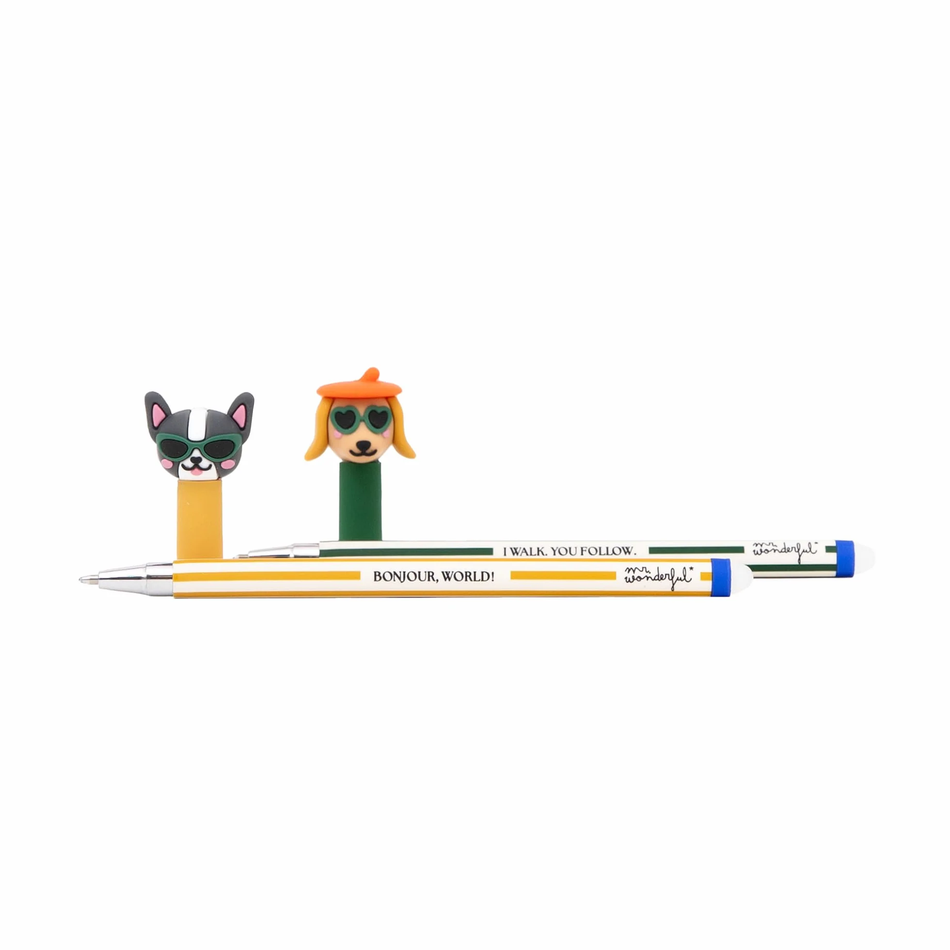 Mr. Wonderful Set 2 Penne Cancellabili Bo-Bo Bassotto e Bulldog Francese – Inchiostro Blu