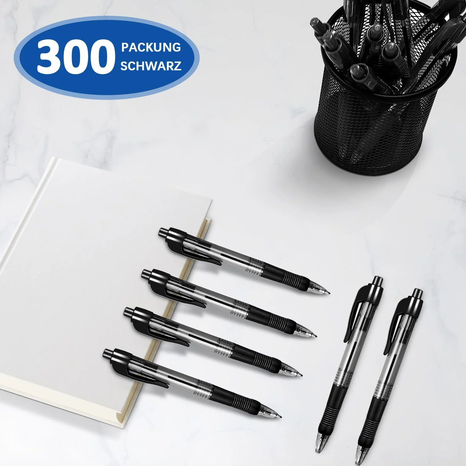 300 penne in gel nero, penna a sfera in inchiostro nero per diario scrittura business, penna a sfera in gel nero per scuola ufficio Haushal