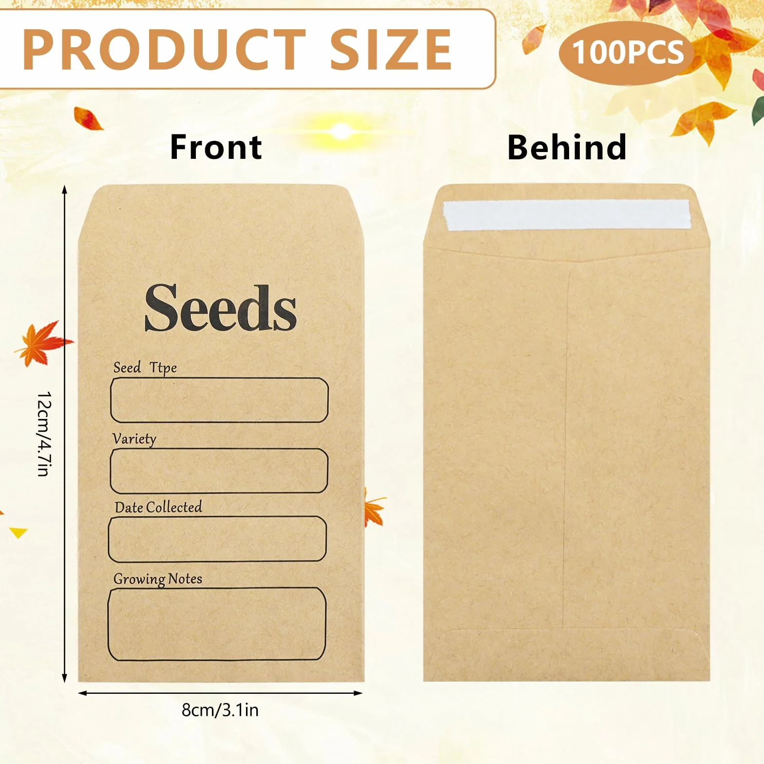 Buste per Semi Kraft 100 Pezzi con Modello Raccolta, Autosigillanti