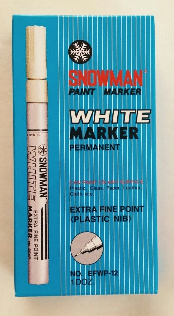 Confezione da 12 pennarelli permanenti Snowman colore bianco punta extra sottile 1 mm per tutte le superfici