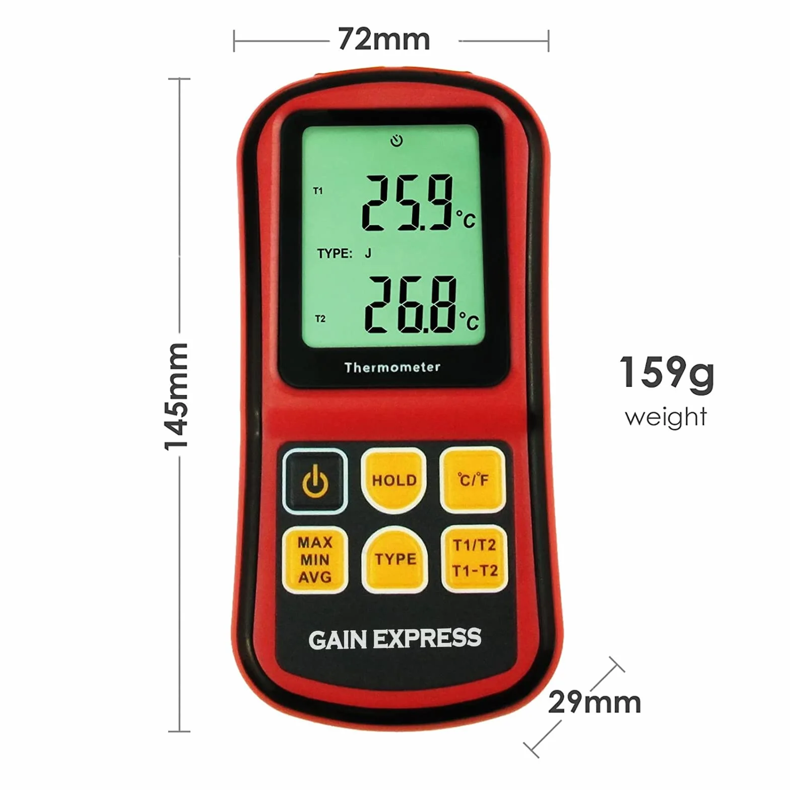 Termometro Digitale Tipo K 2 Canali Termocoppia K/J/T/E/R/S/N Misuratore Temperatura Hvac Display LCD Retroilluminato