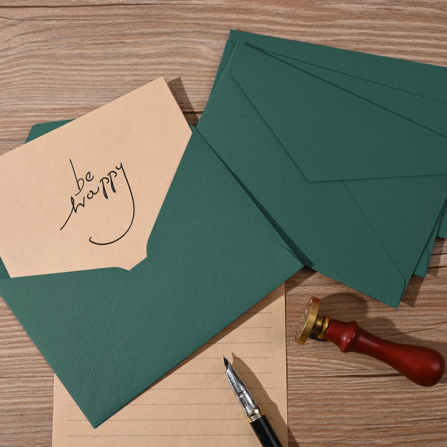 Set Vintage Carta da Lettere con Buste, 12 Buste Lino, 12 Adesivi Sigilli Cera, 24 Carte Kraft per Matrimonio