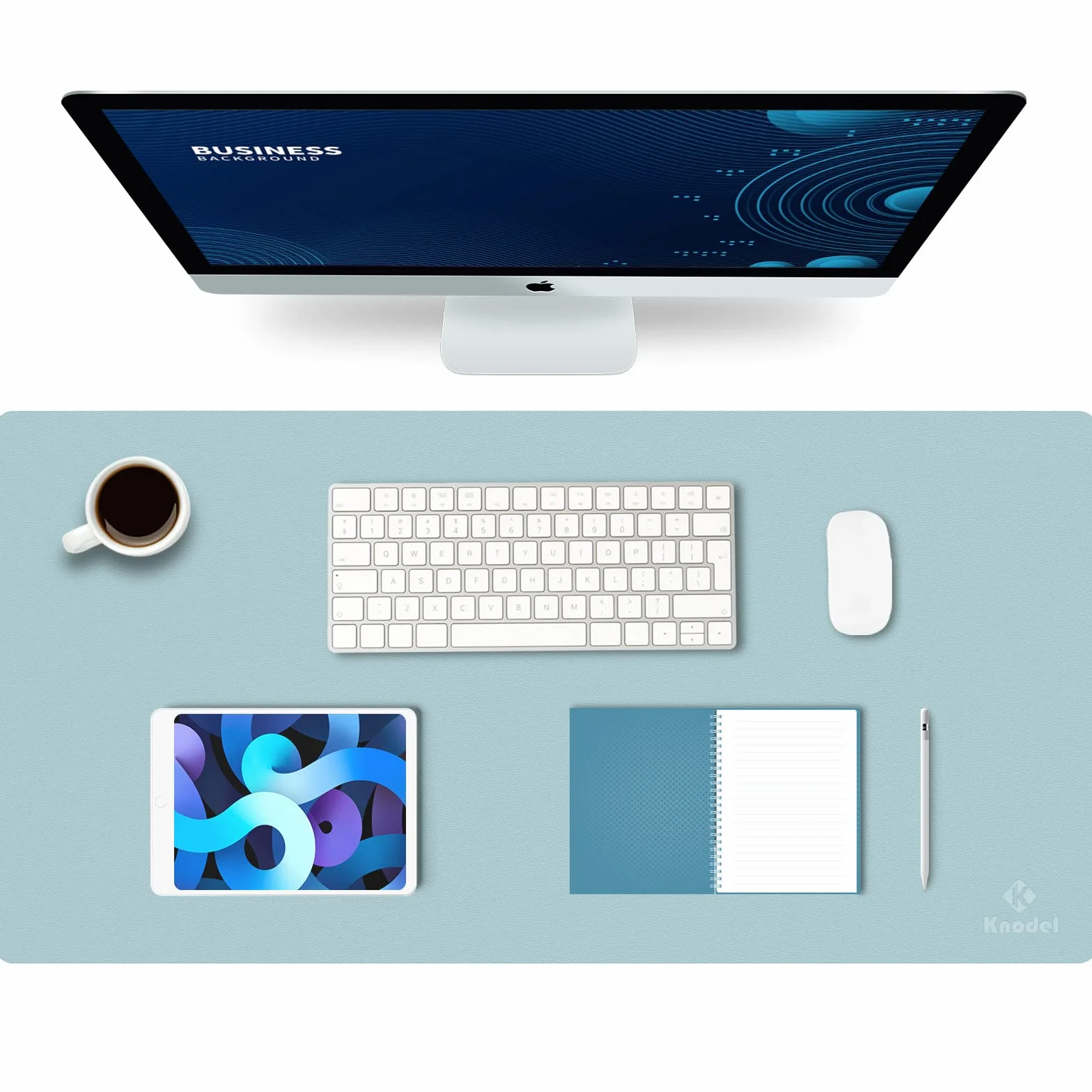 Knodel Tappetino Scrivania 80x40cm Similpelle PU Doppia Facciata Azzurro