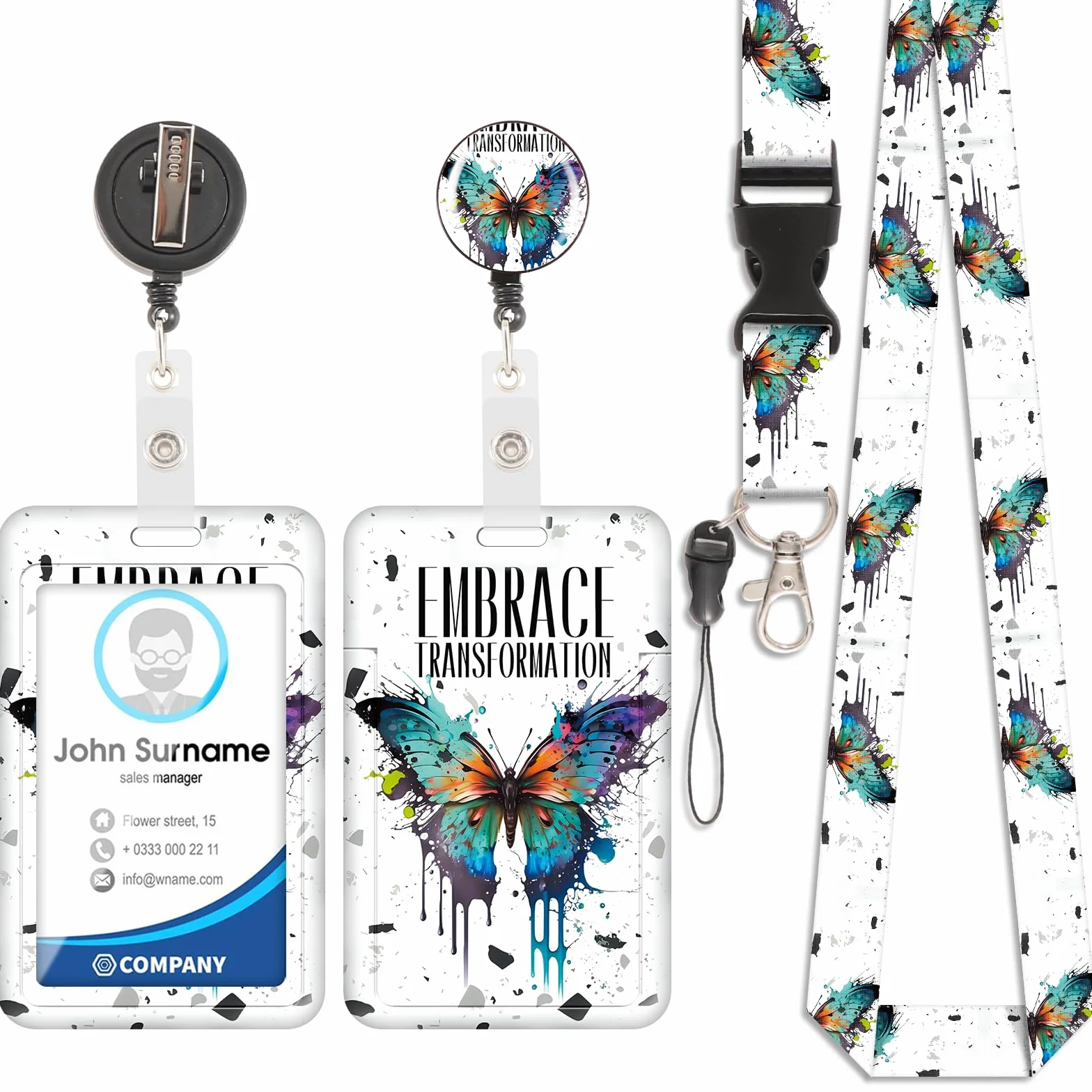 Porta Badge de Collo con Cordino, Portabadge in Plastica, ID Badge Lanyard Card Holder, Clip Retrattile