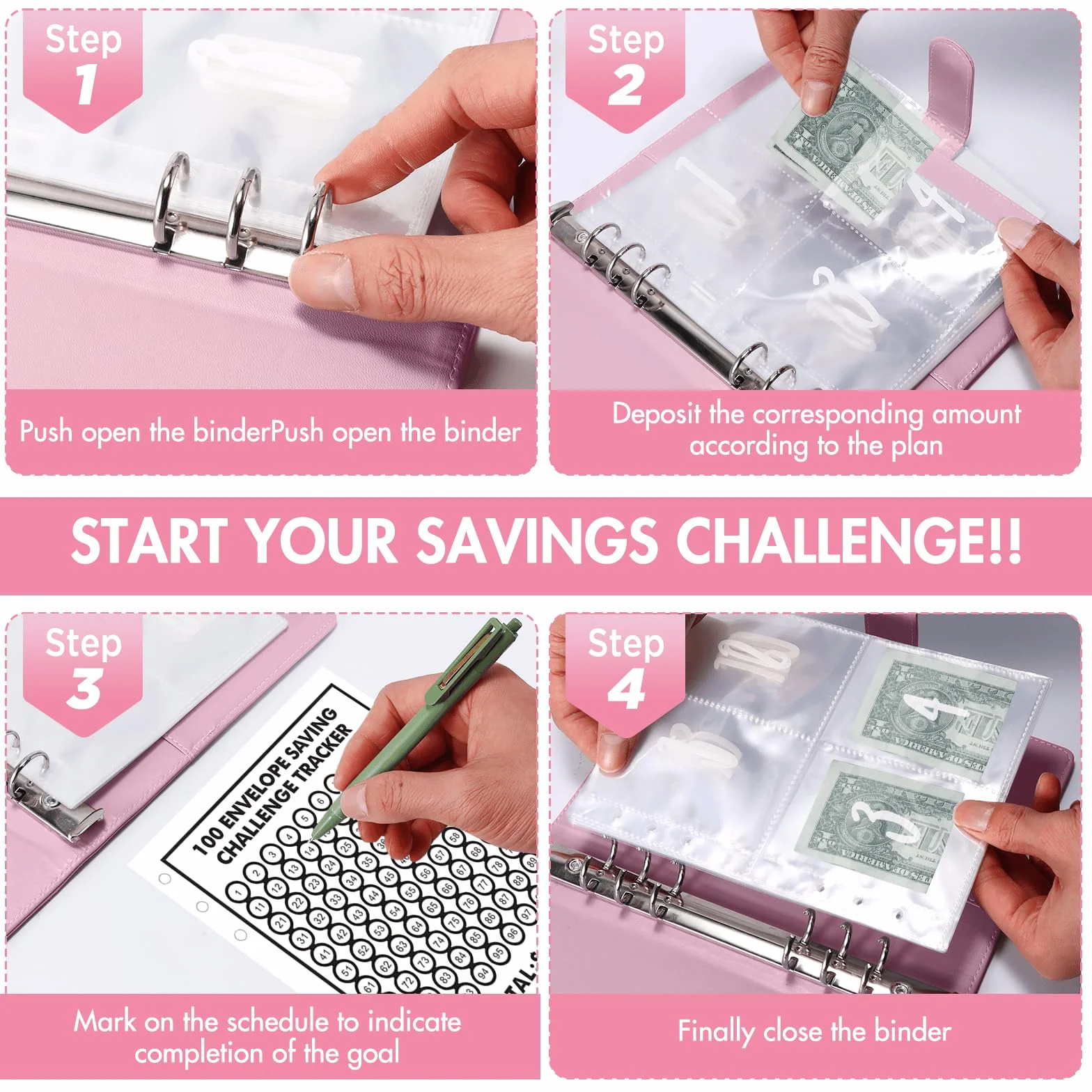 100 Envelope Savings Challenge Binder, A5 Libro Del Risparmio, Risparmia € 5050, Budget Planner, Rosa