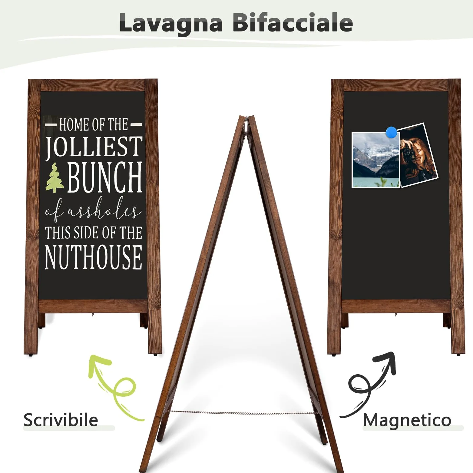 DOLLAR BOSS Lavagna nera con cavalletto Lavagna magnetica bifacciale | 48x100cm lavagna cancellabile con cornice in legno per ristoranti e negozi all'aperto