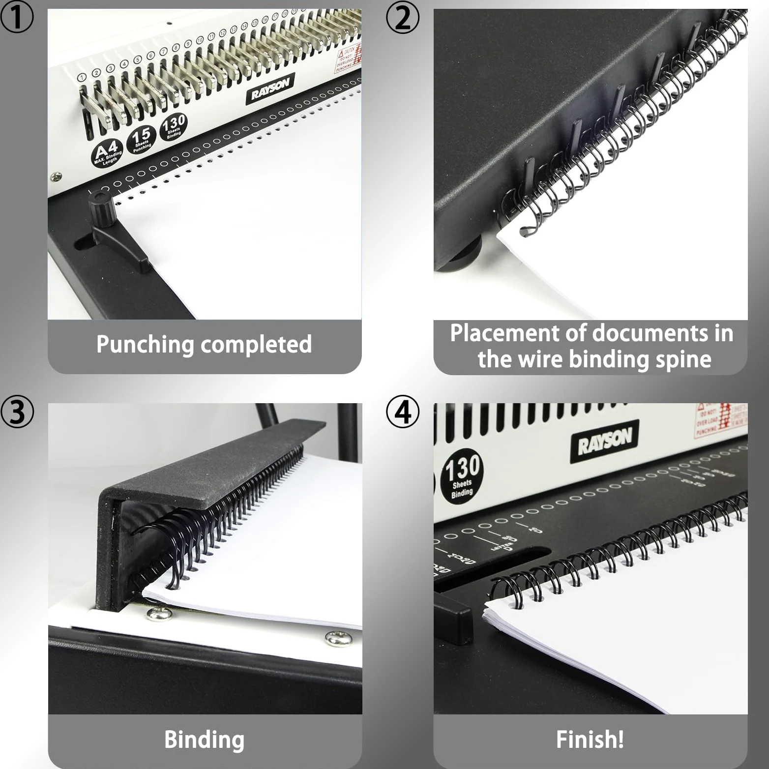 Rayson Fili per rilegatura a doppio anello, misure miste (7/16", 1/2", 9/16", 5/8"), passo 3:1 32-loop nero, confezione da 96
