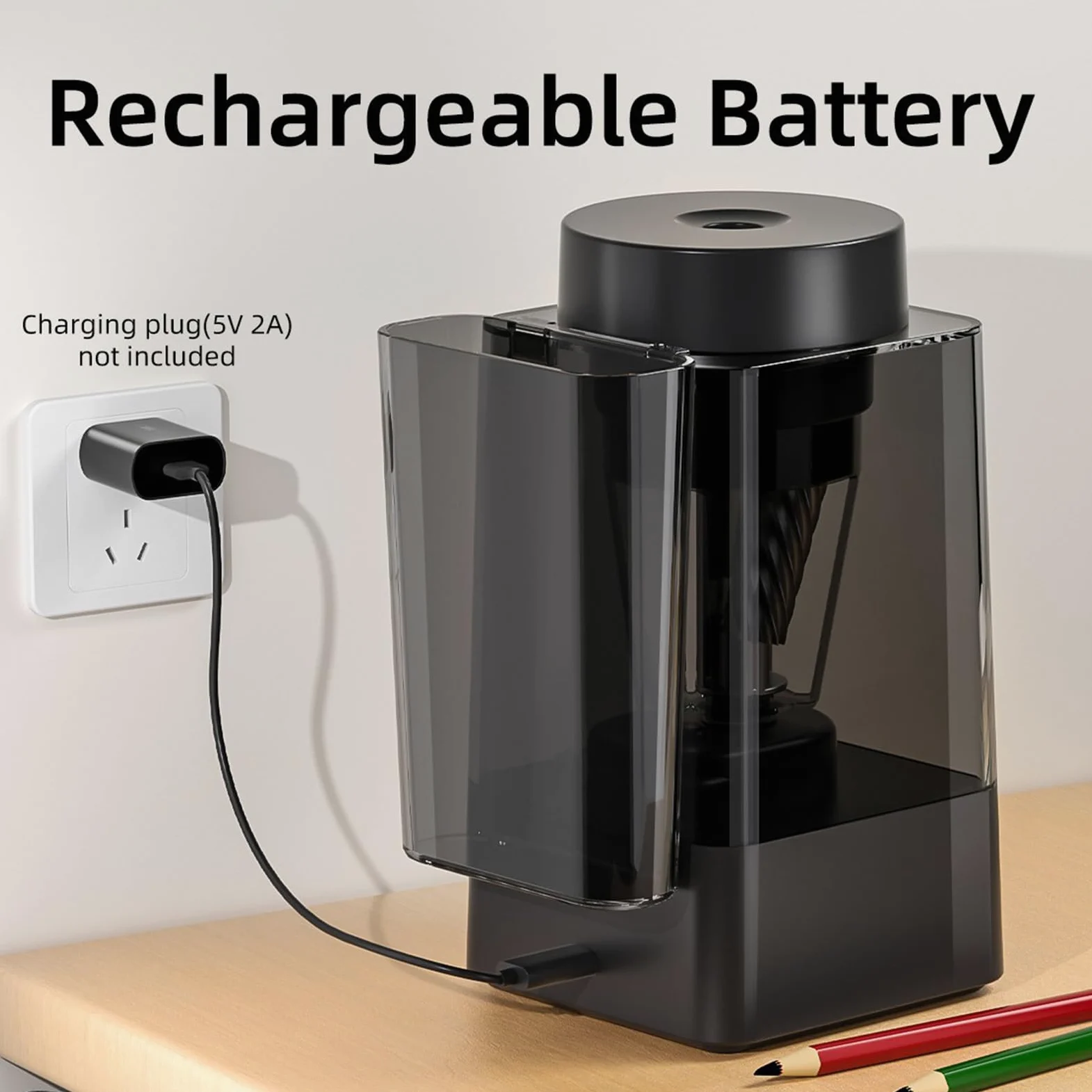 Temperamatite elettrico, strumento da disegno senza fili, batteria ricaricabile da 1800 mAh, 6-12 mm di scrittura, stecche luminose a LED, corpo compatto, alimentazione a batteria temperamatite